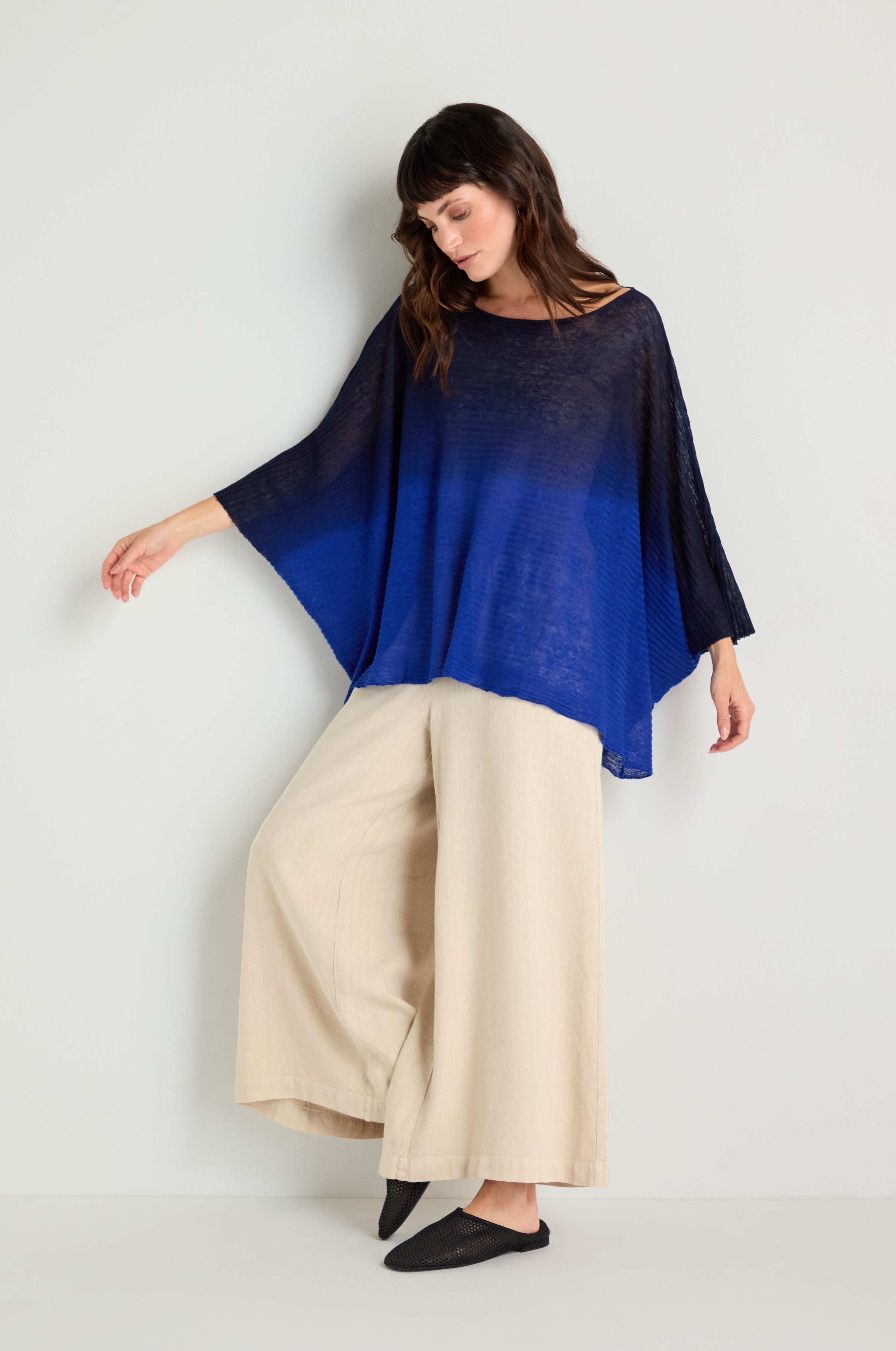 Navy Blue Dip Dye Knit Easy Top