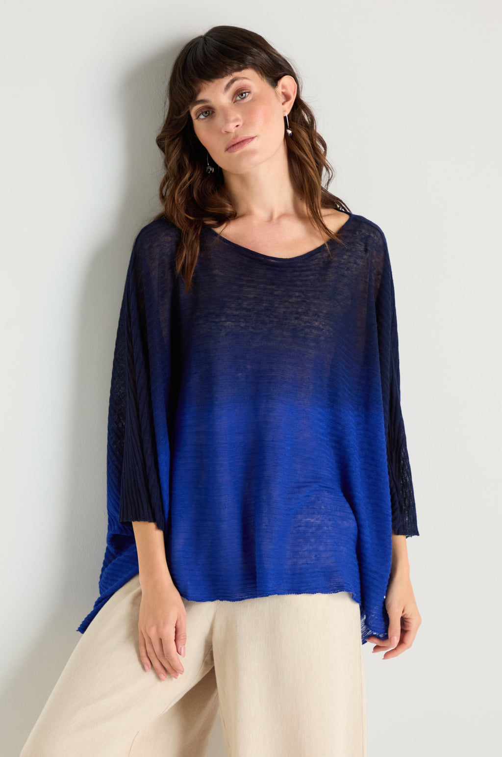 Navy Blue Dip Dye Knit Easy Top