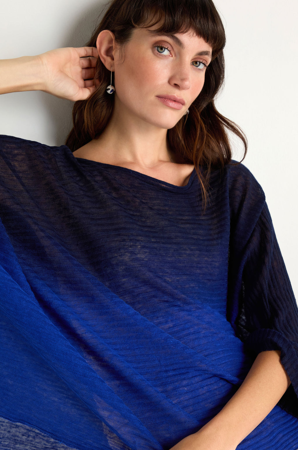 Navy Blue Dip Dye Knit Easy Top