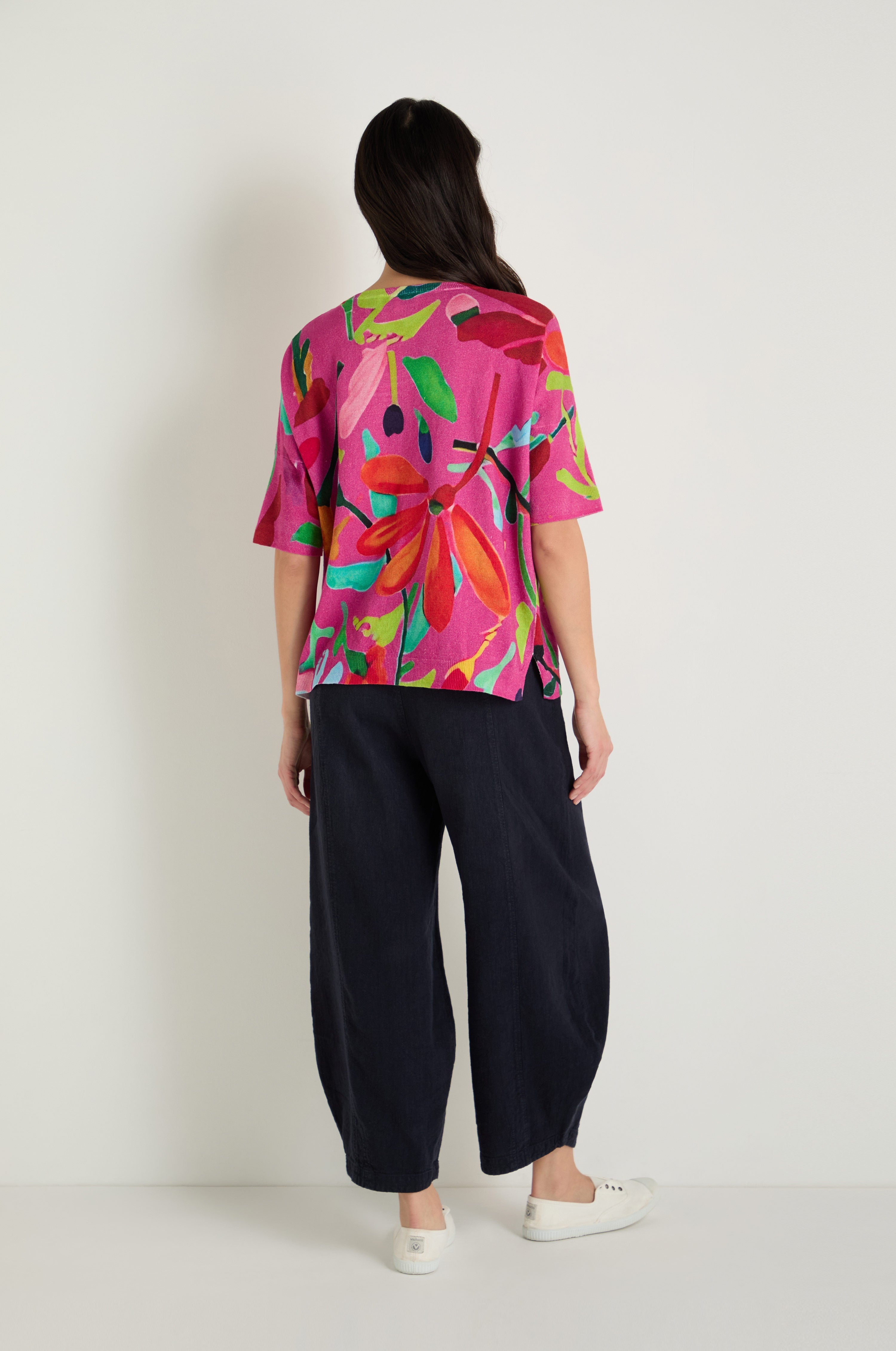 Abstract Floral V-Neck Knit