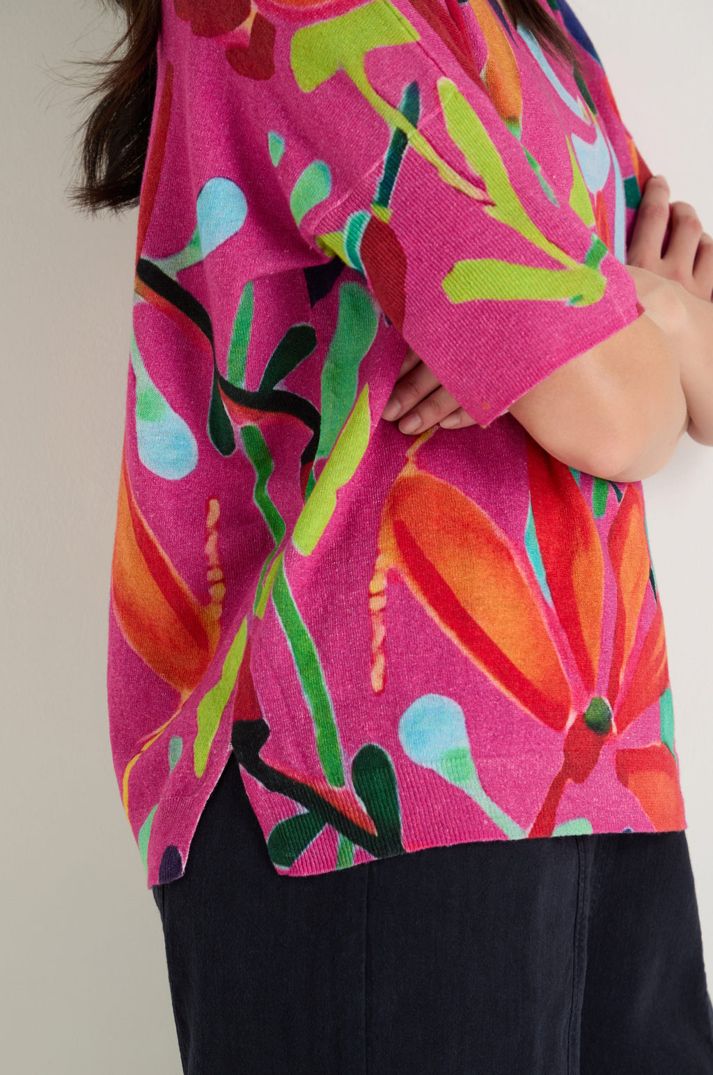 Abstract Floral V-Neck Knit