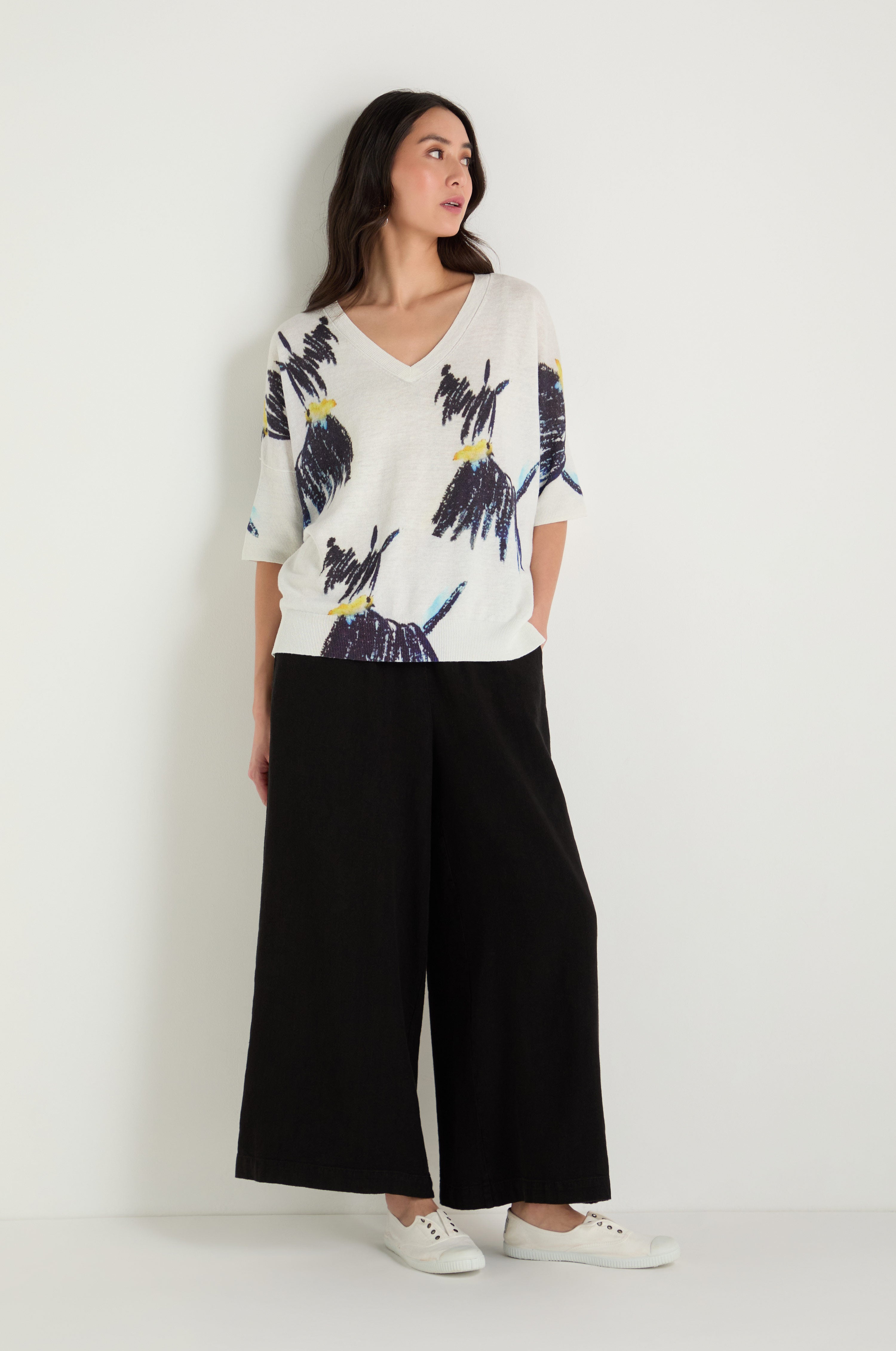 Scottie Linen Cotton V-Neck Knit
