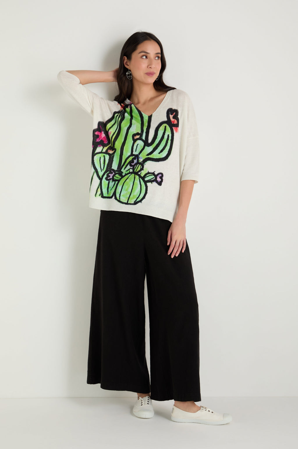 Cactus Linen Cotton V-Neck Knit