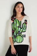 Cactus Linen Cotton V-Neck Knit