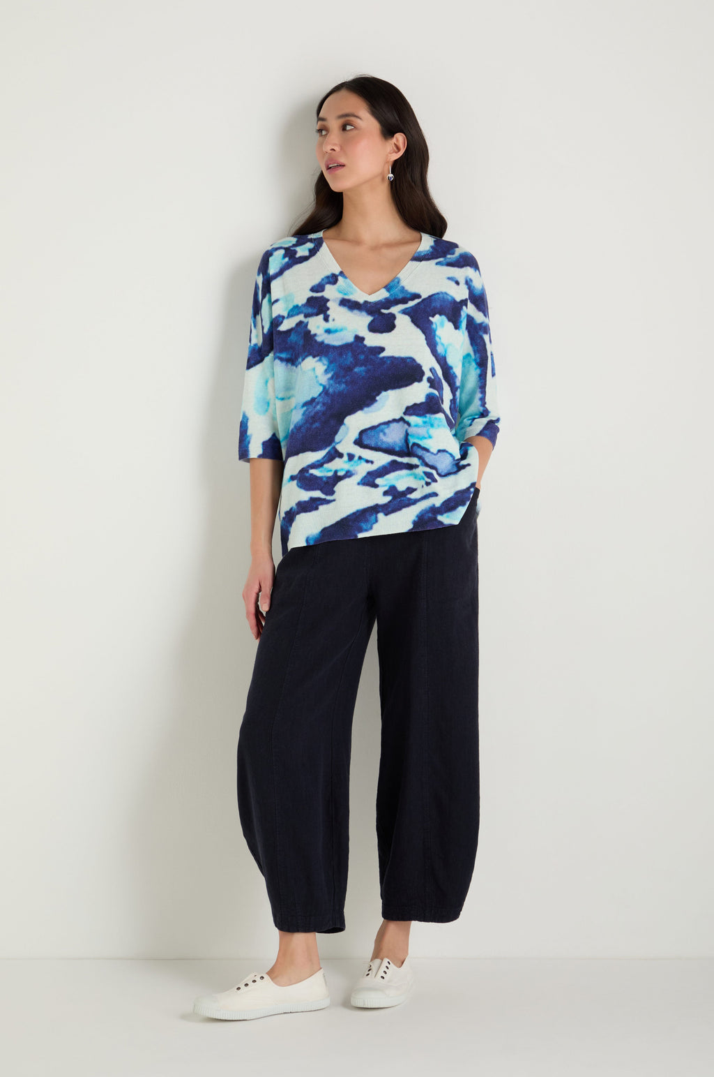 Cloudy Skies Linen Cotton V-Neck Knit