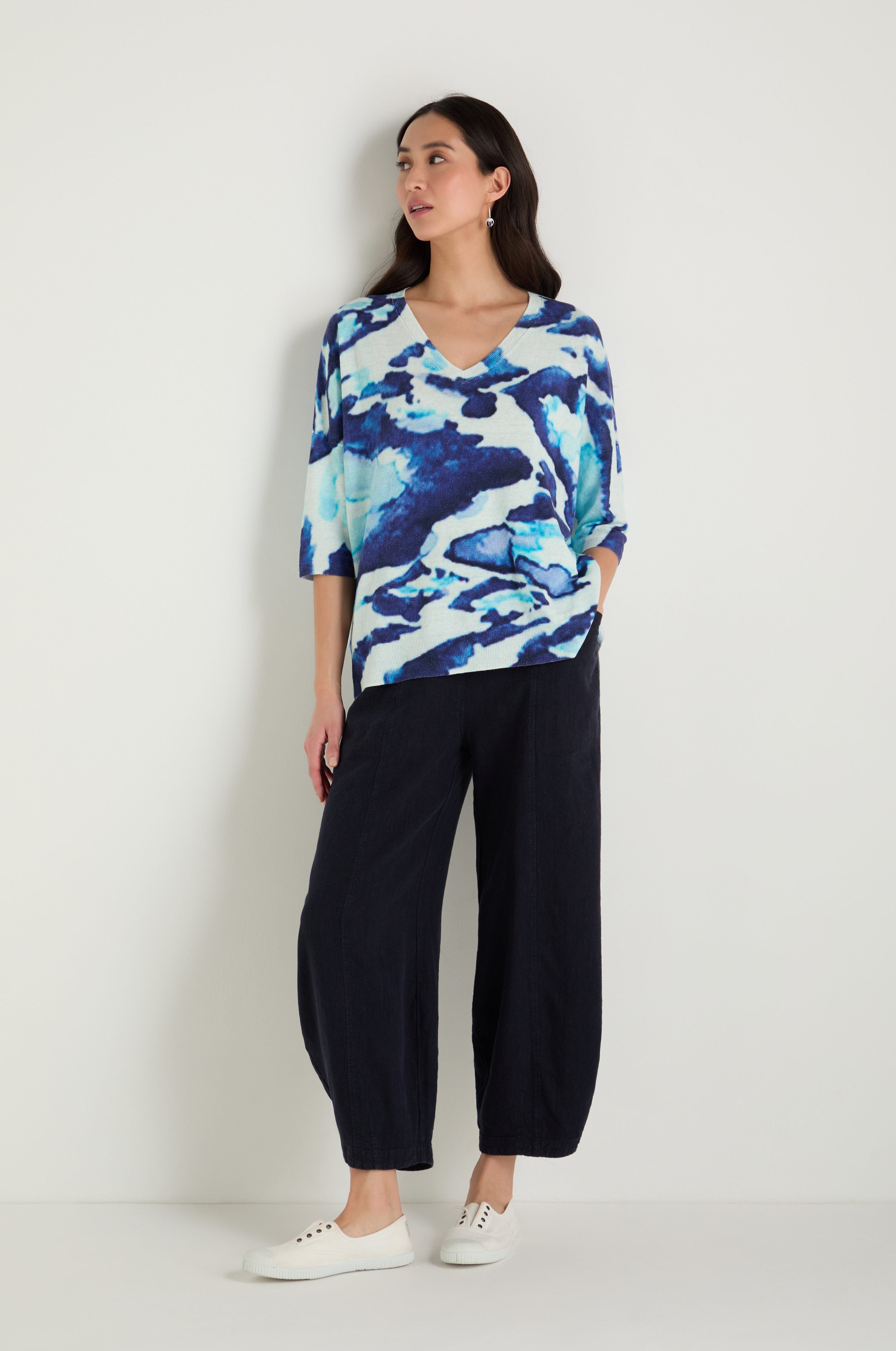 Cloudy Skies Linen Cotton V-Neck Knit