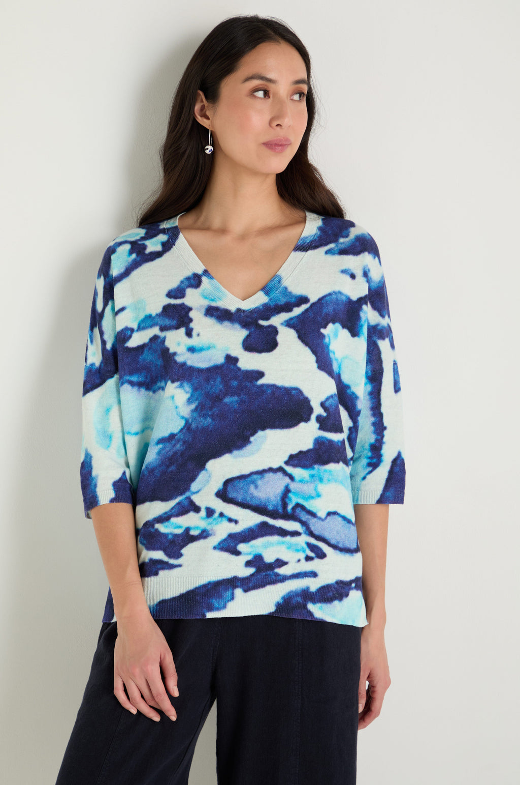 Cloudy Skies Linen Cotton V-Neck Knit