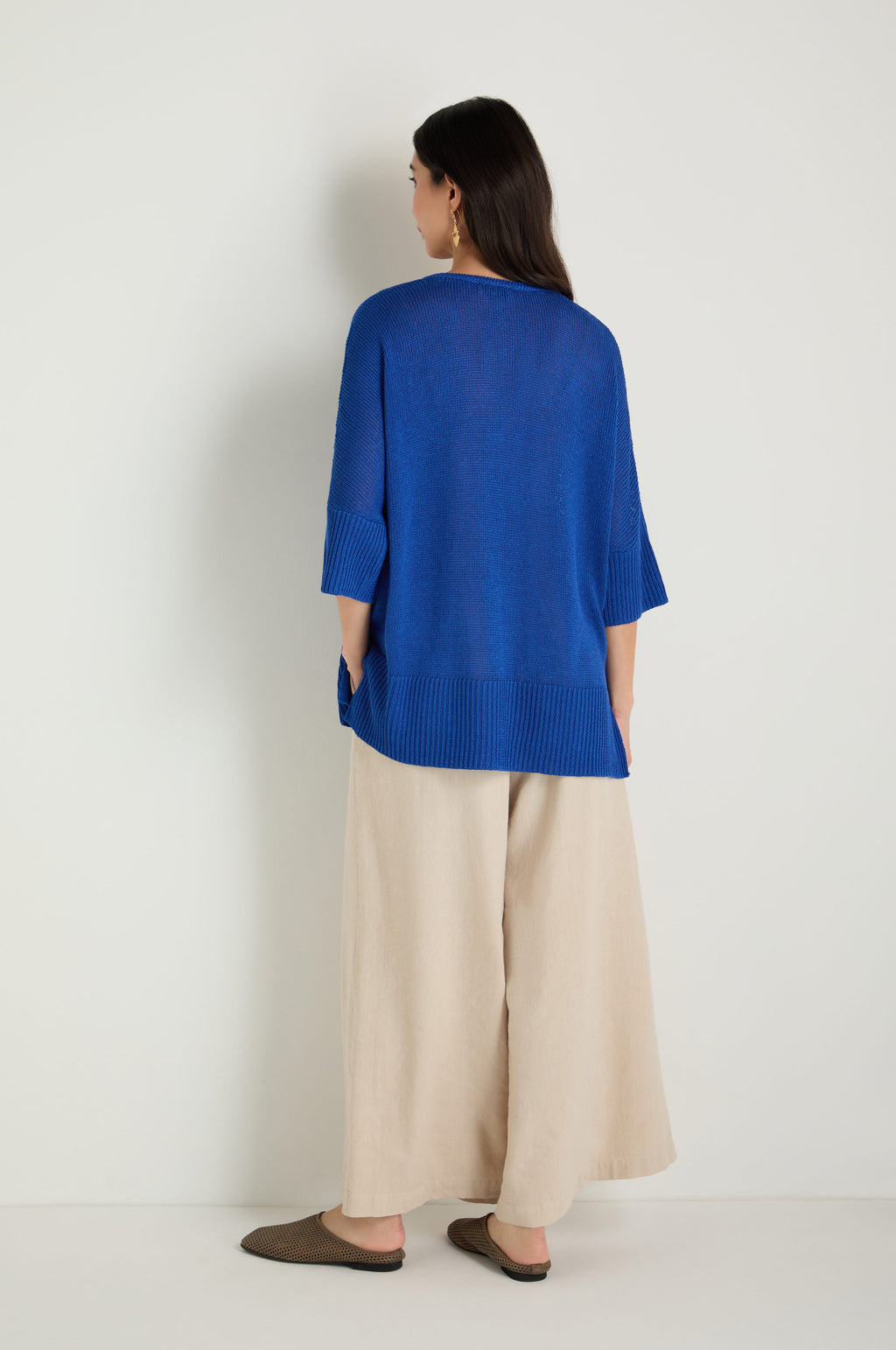 V Neck Relaxed Knit Cobalt Top