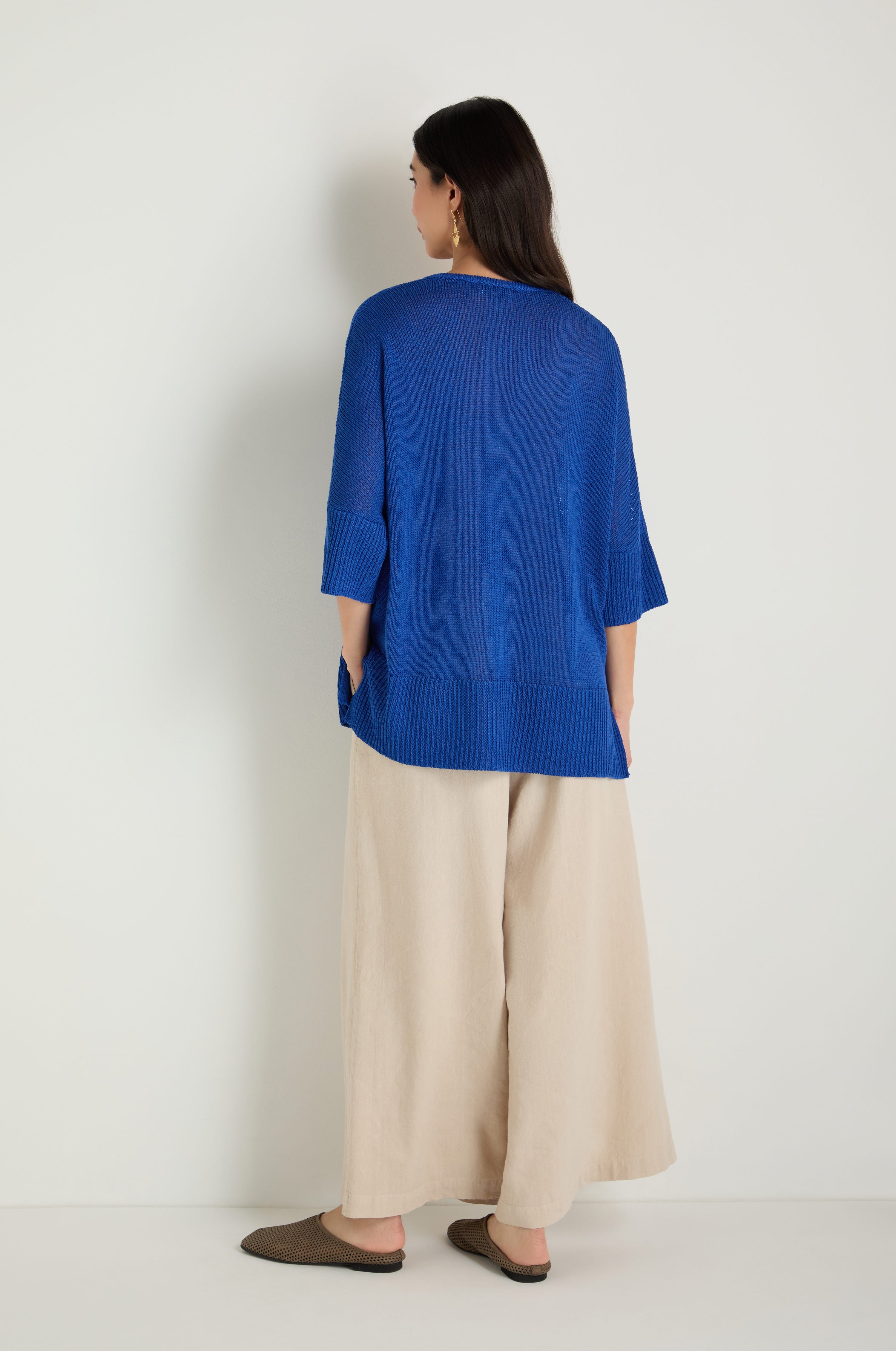V Neck Relaxed Knit Cobalt Top