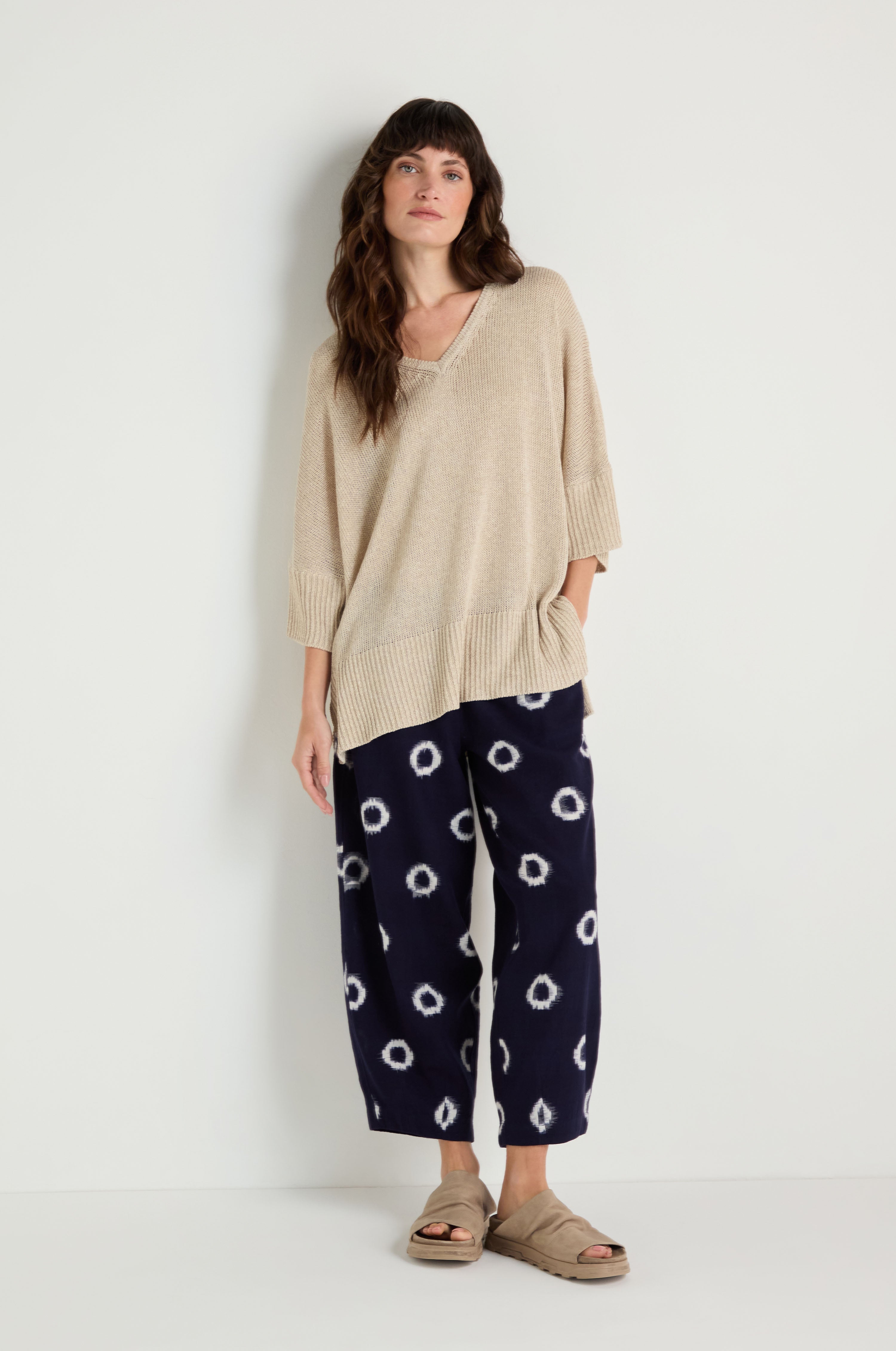 V Neck Relaxed Knit Putty Top