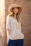 V Neck Relaxed Knit Putty Top