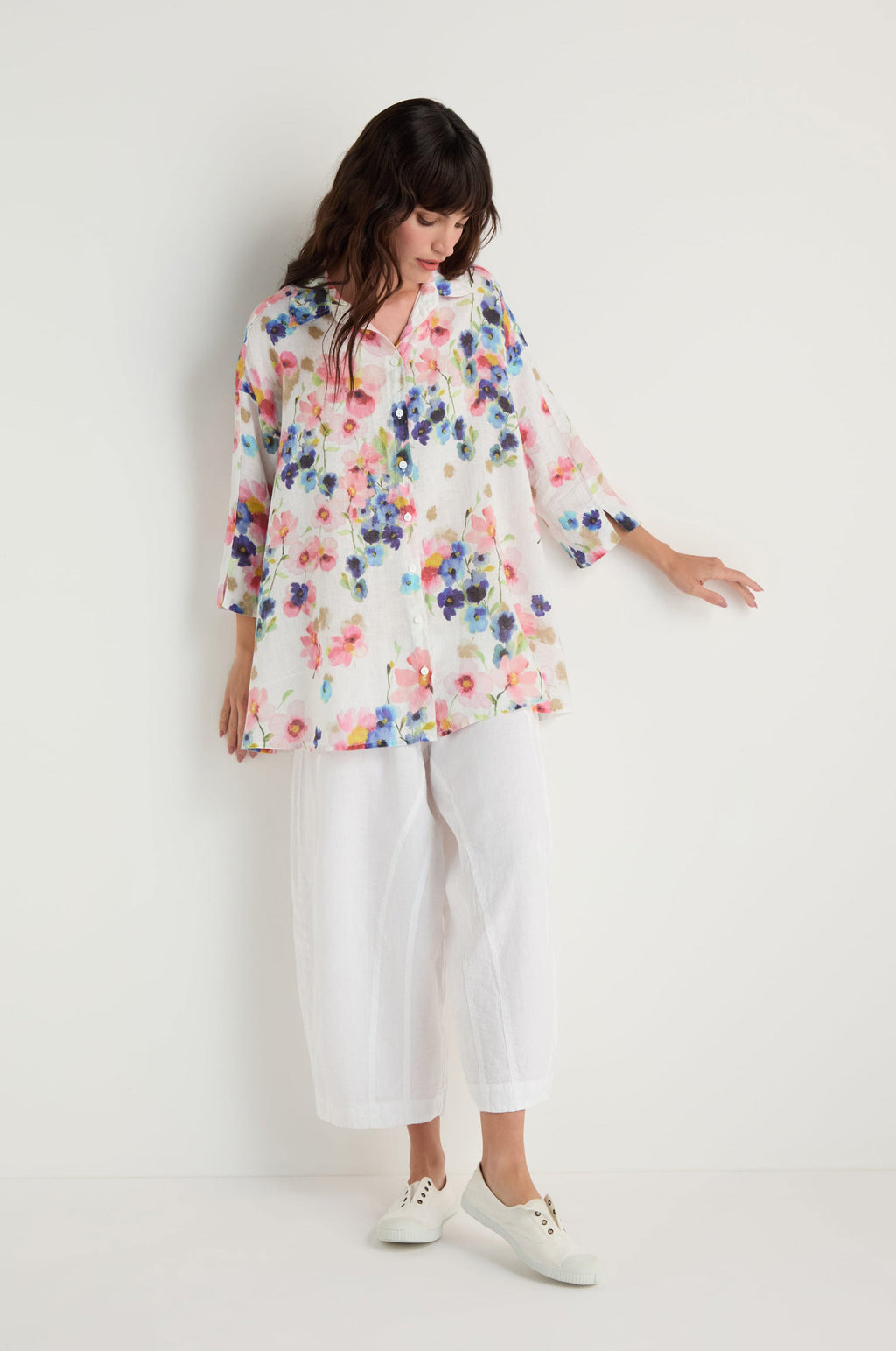 Primrose Print Flared Linen Shirt