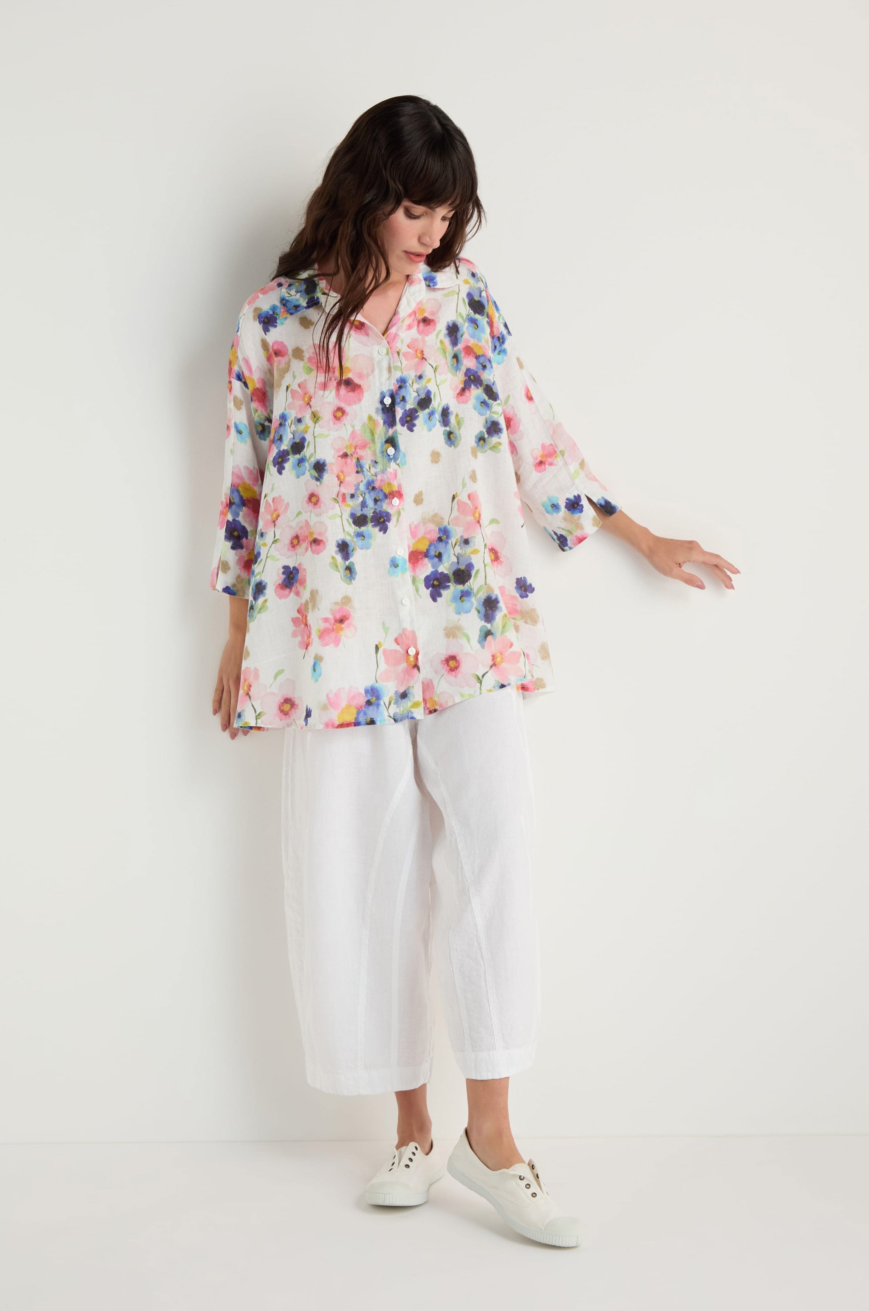 Primrose Print Flared Linen Shirt