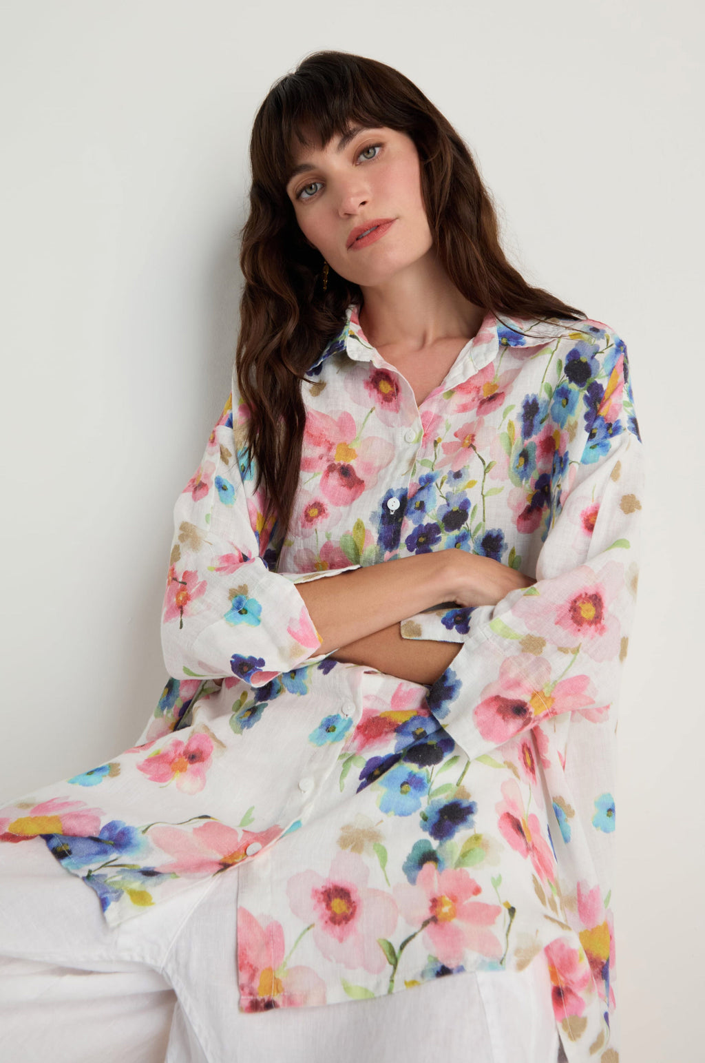 Primrose Print Flared Linen Shirt