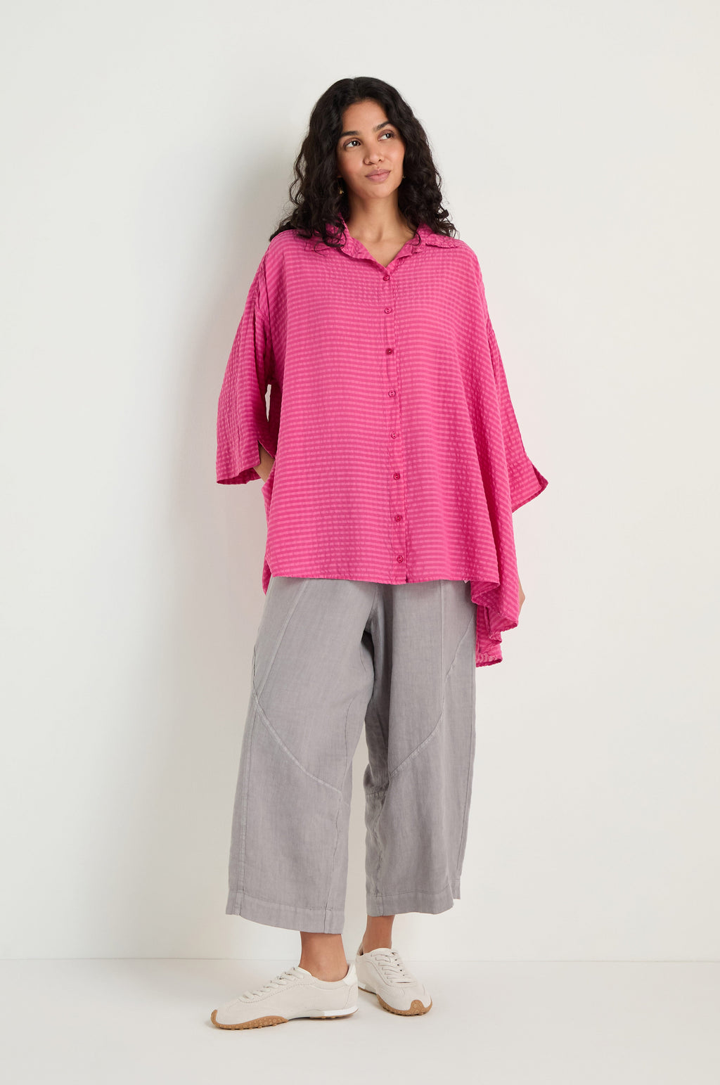 Seersucker Silk Blend Flared Shirt