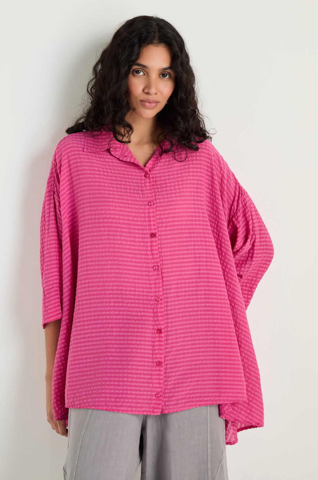 Seersucker Silk Blend Flared Shirt