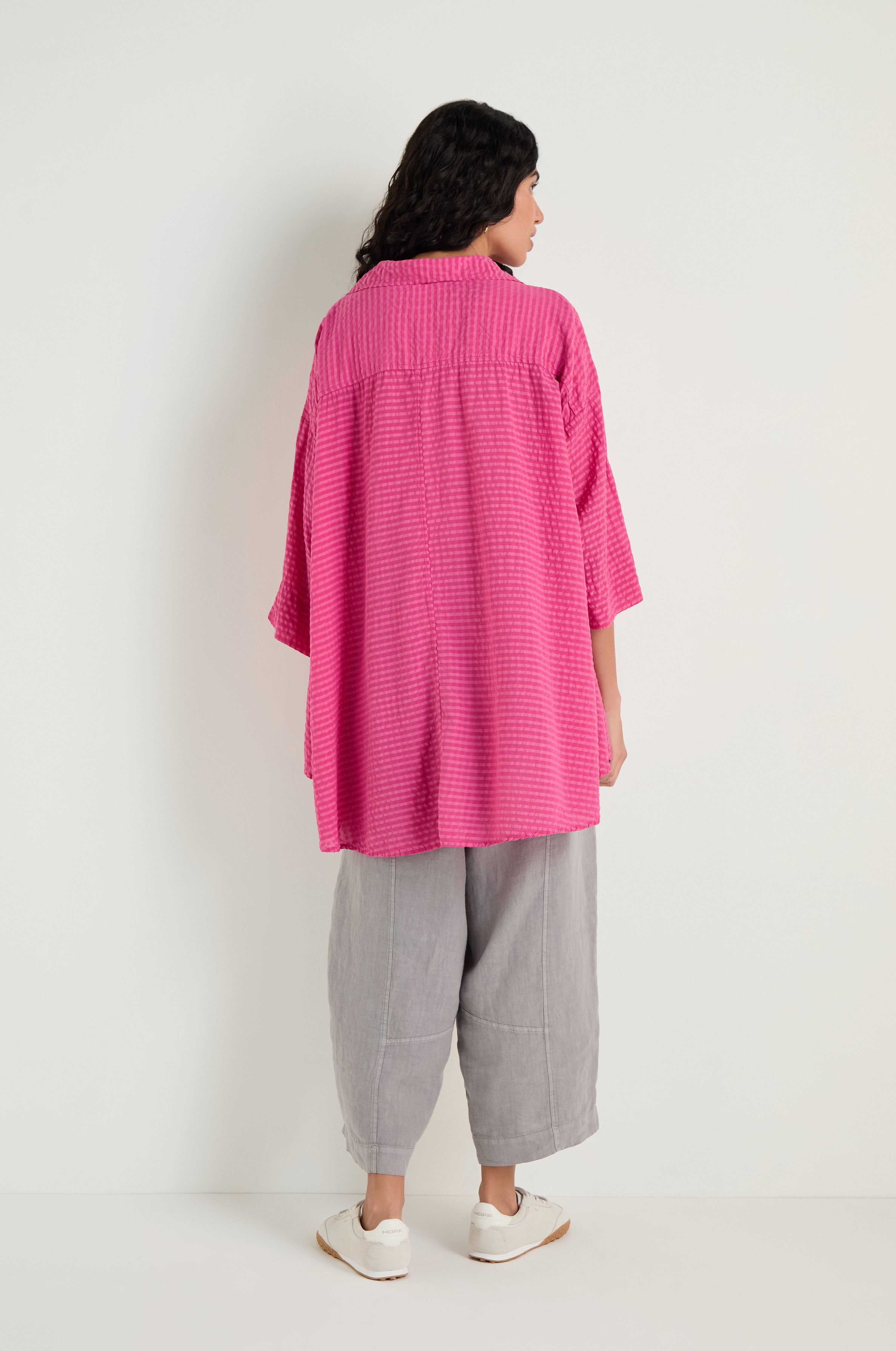 Seersucker Silk Blend Flared Shirt