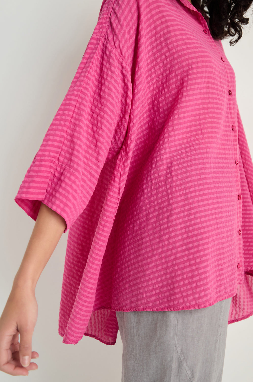 Seersucker Silk Blend Flared Shirt