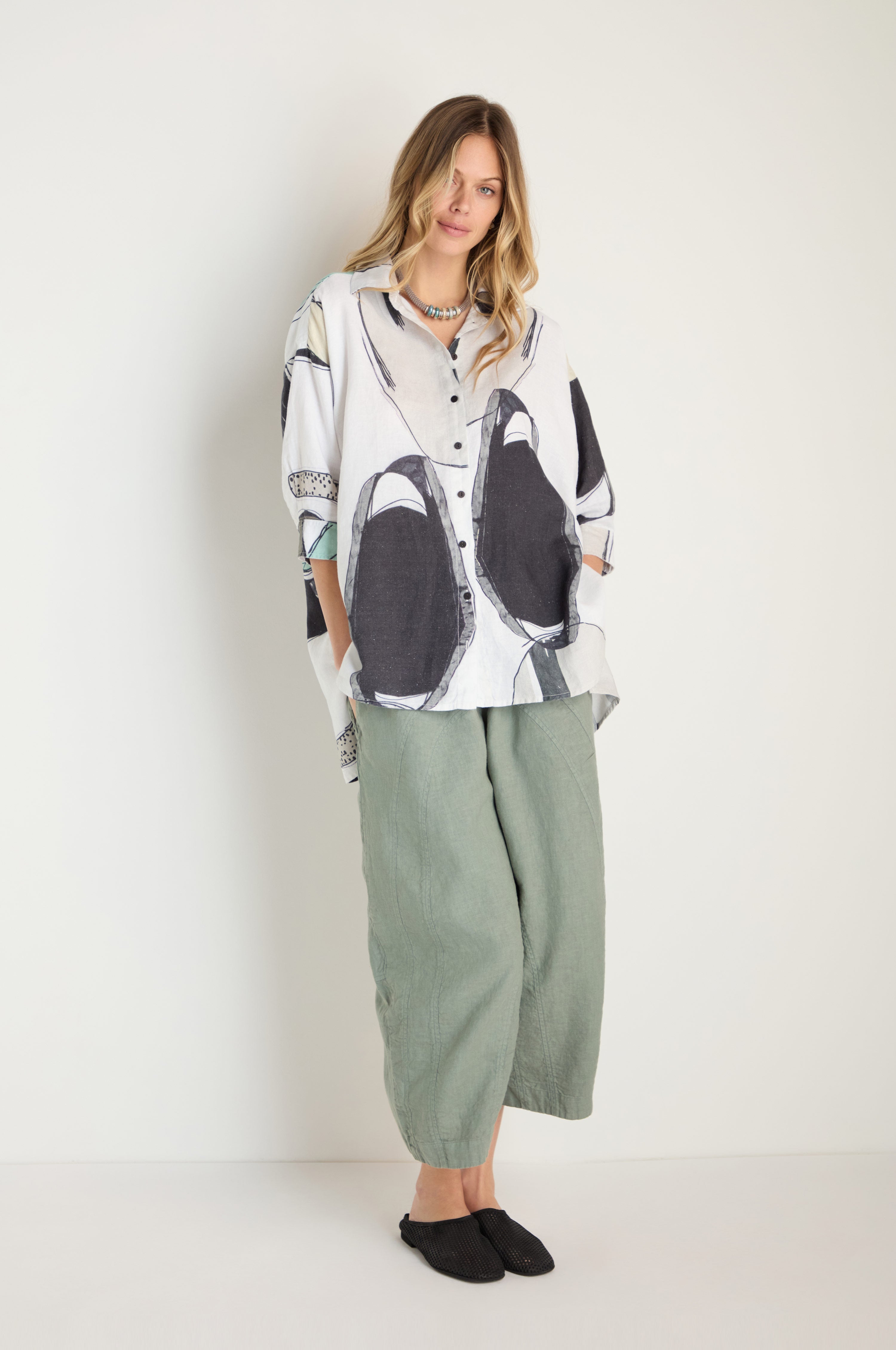 Surreal Collage Print Linen Shirt