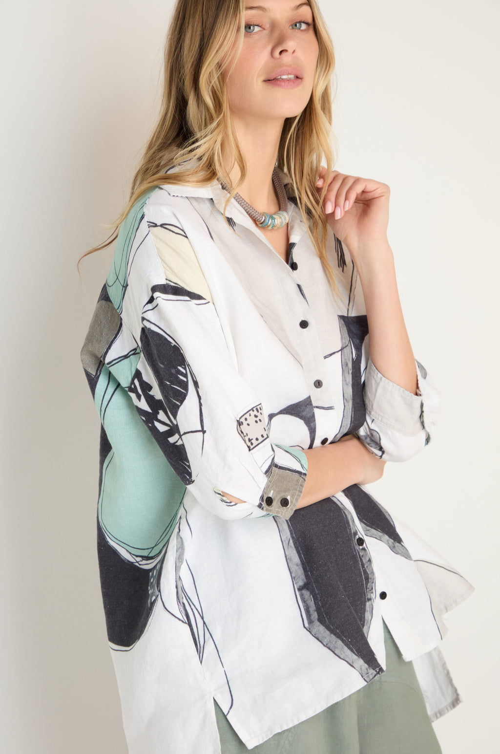 Surreal Collage Print Linen Shirt