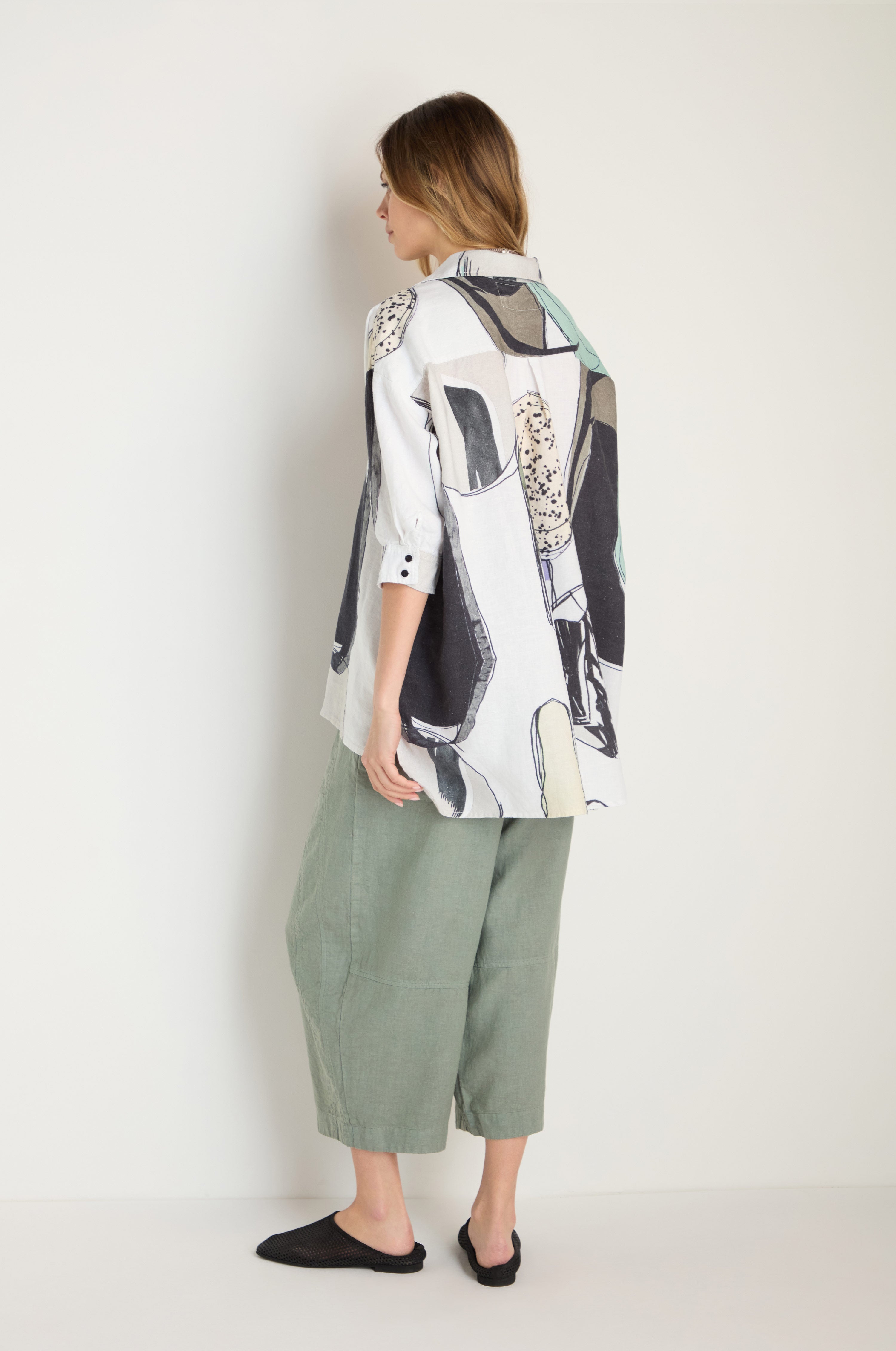 Surreal Collage Print Linen Shirt