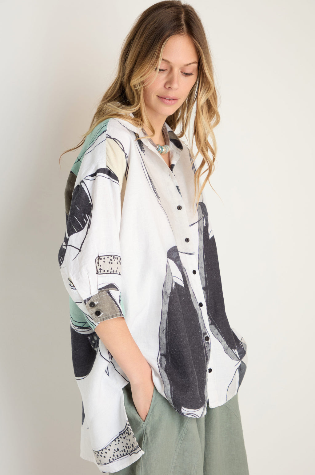 Surreal Collage Print Linen Shirt