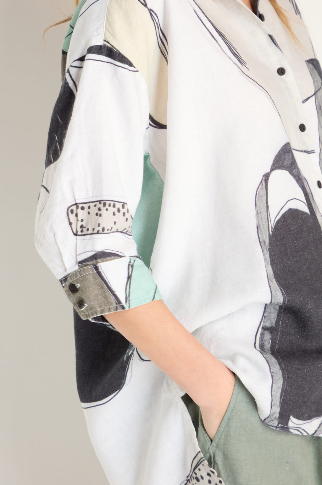 Surreal Collage Print Linen Shirt