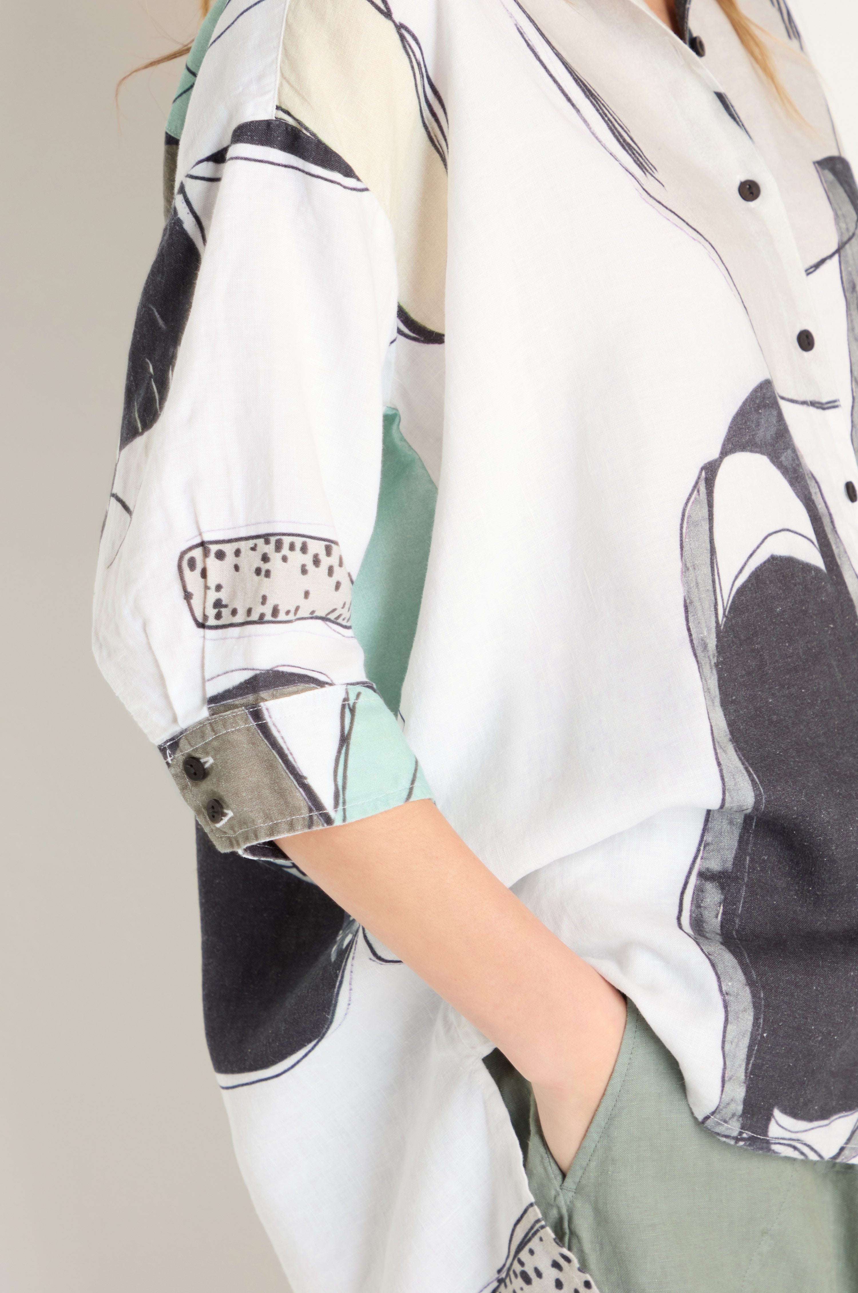Surreal Collage Print Linen Shirt