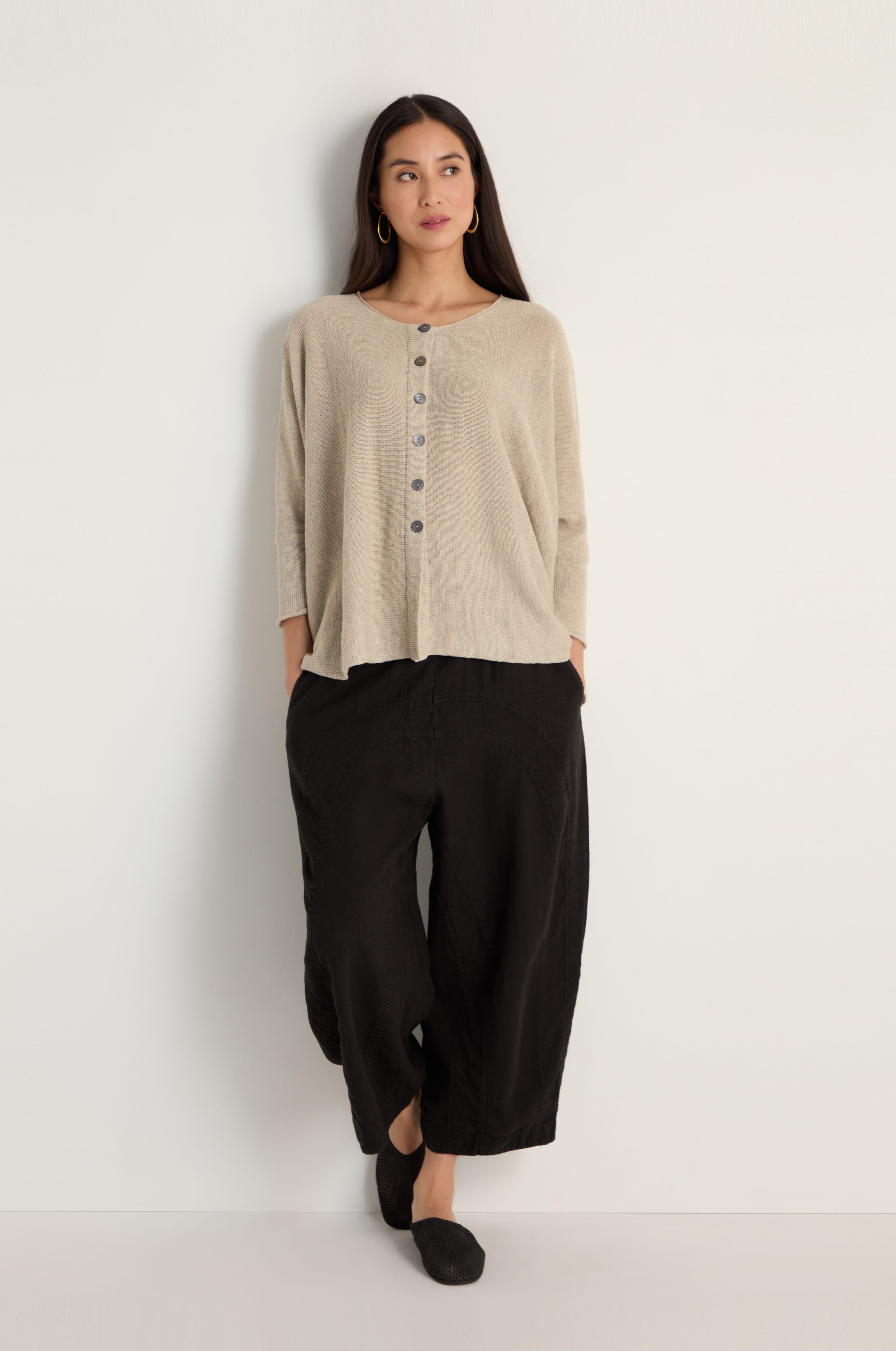 Boxy Linen Button Cardigan