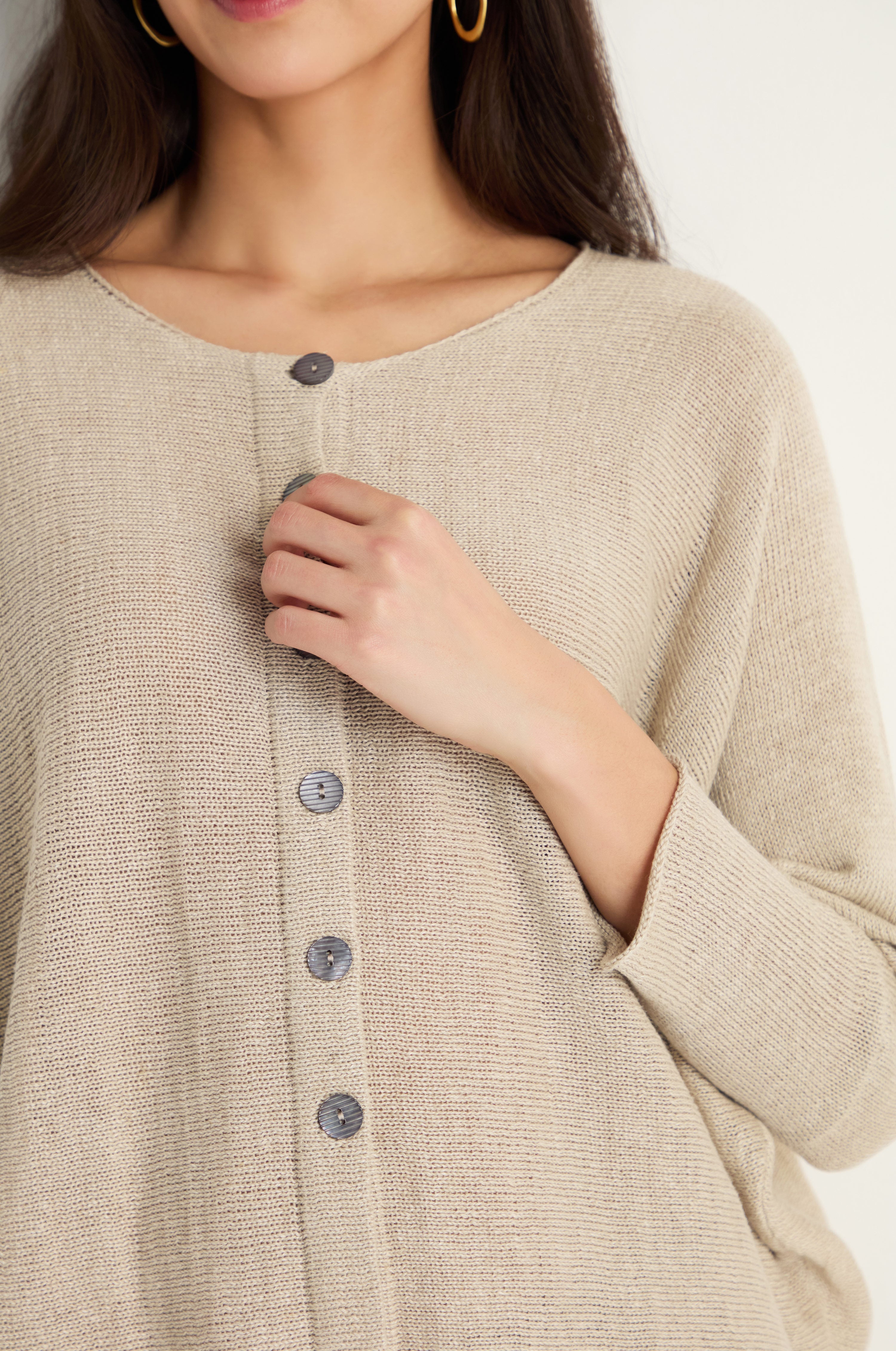 Boxy Linen Button Cardigan