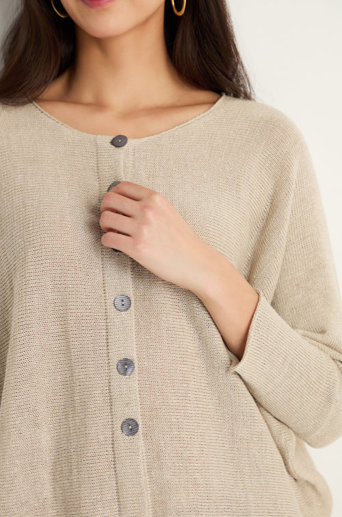 Boxy Linen Button Cardigan