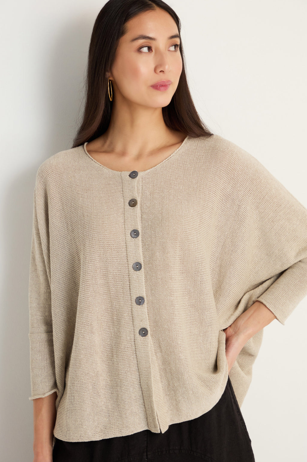 Boxy Linen Button Cardigan