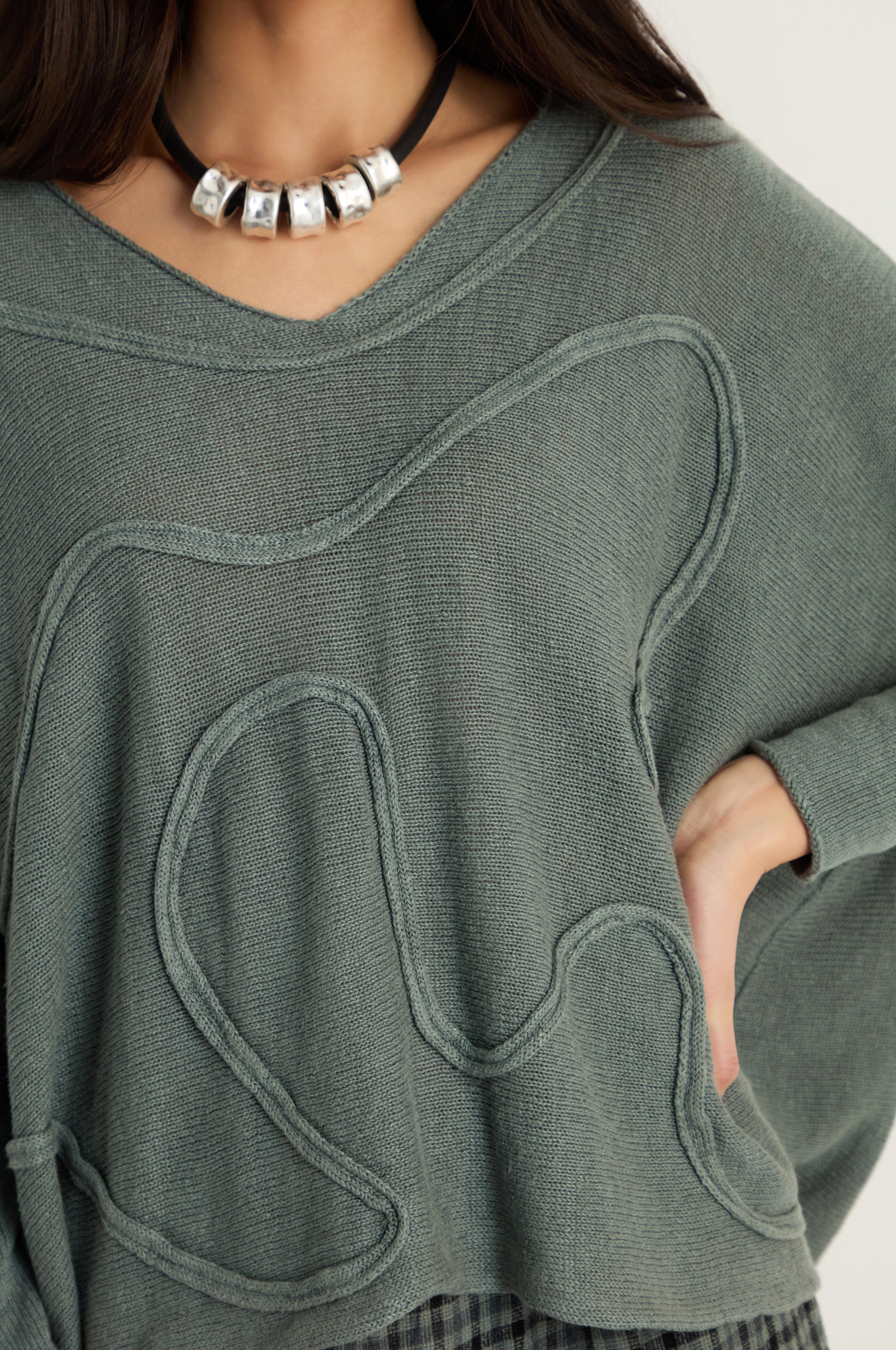 Swirl Seamed Linen Knit Top