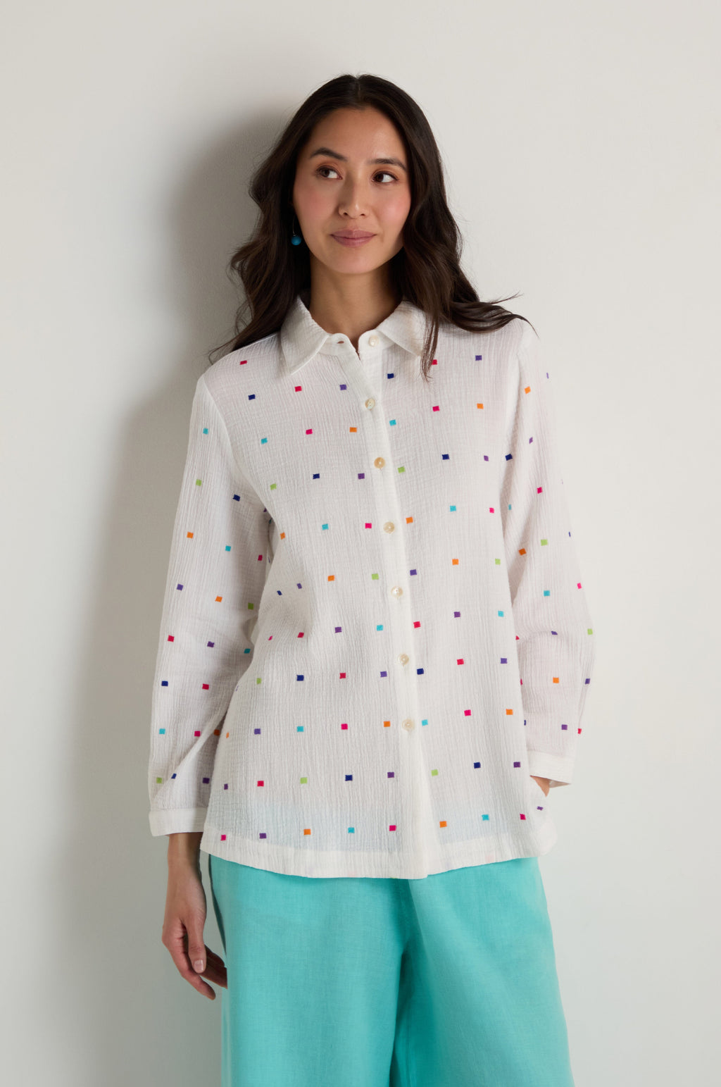 Summer Squares Embroidered Shirt