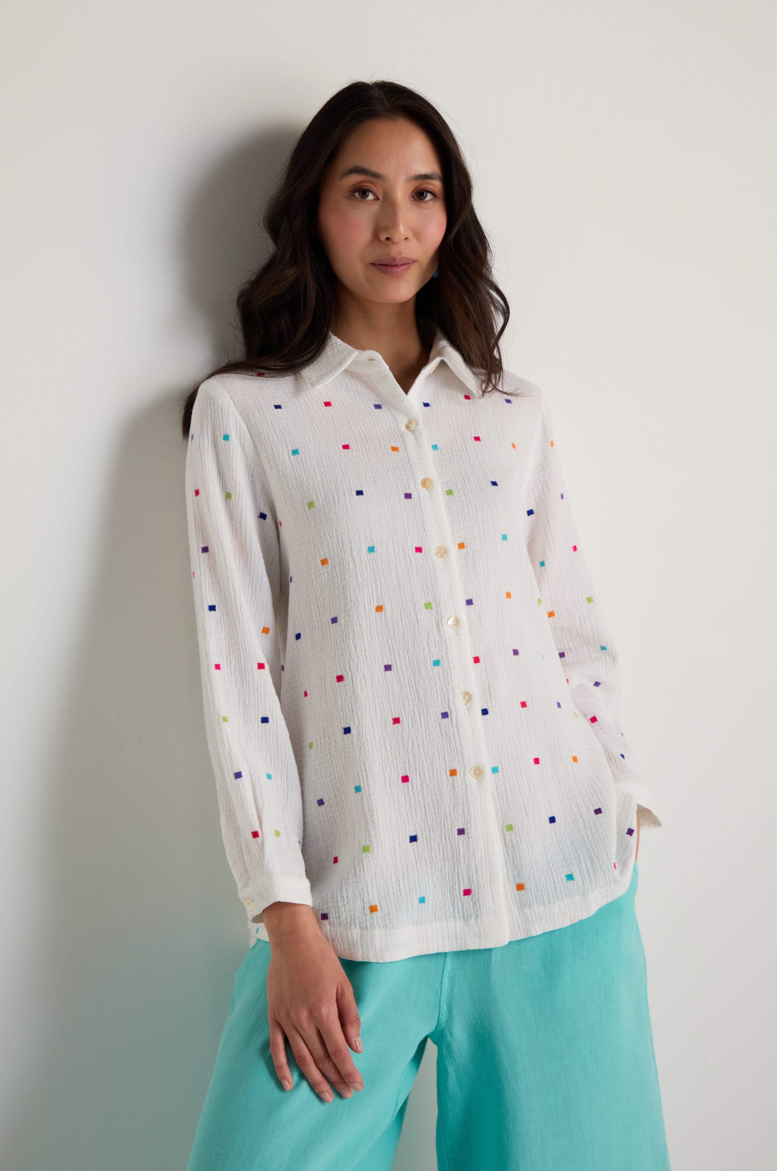 Summer Squares Embroidered Shirt