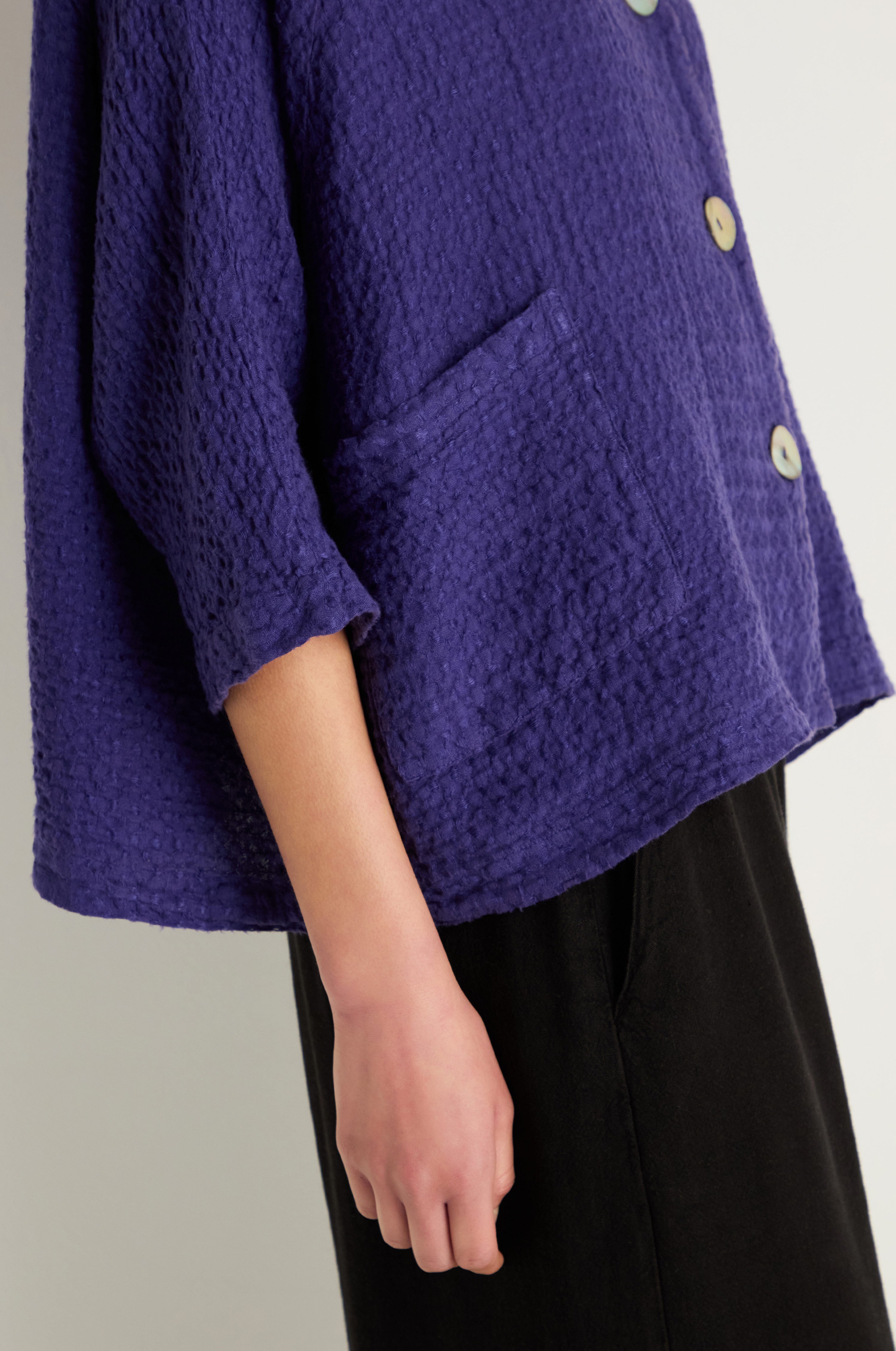 Waffle Linen Blueberry Boxy Jacket