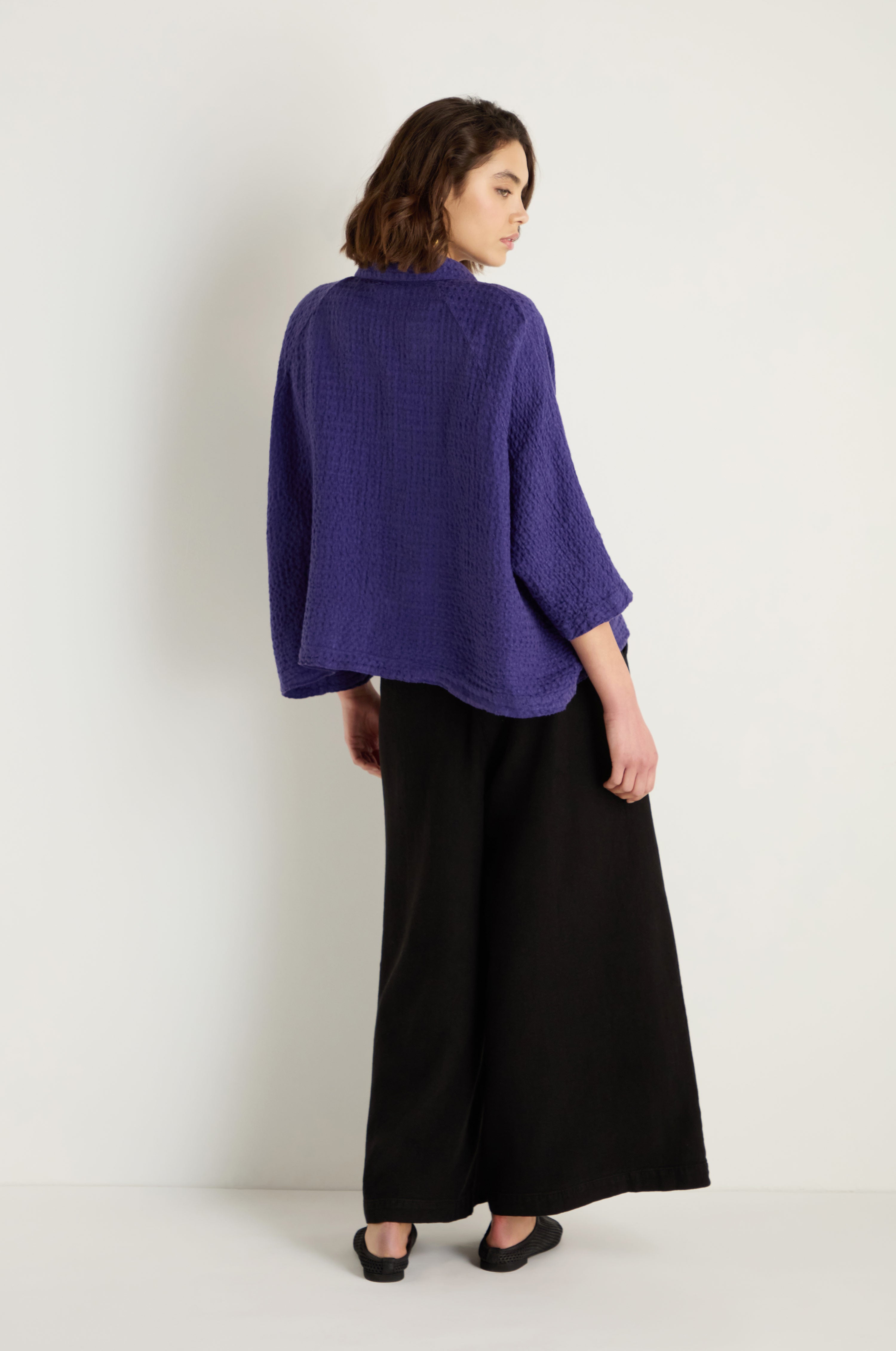 Waffle Linen Blueberry Boxy Jacket