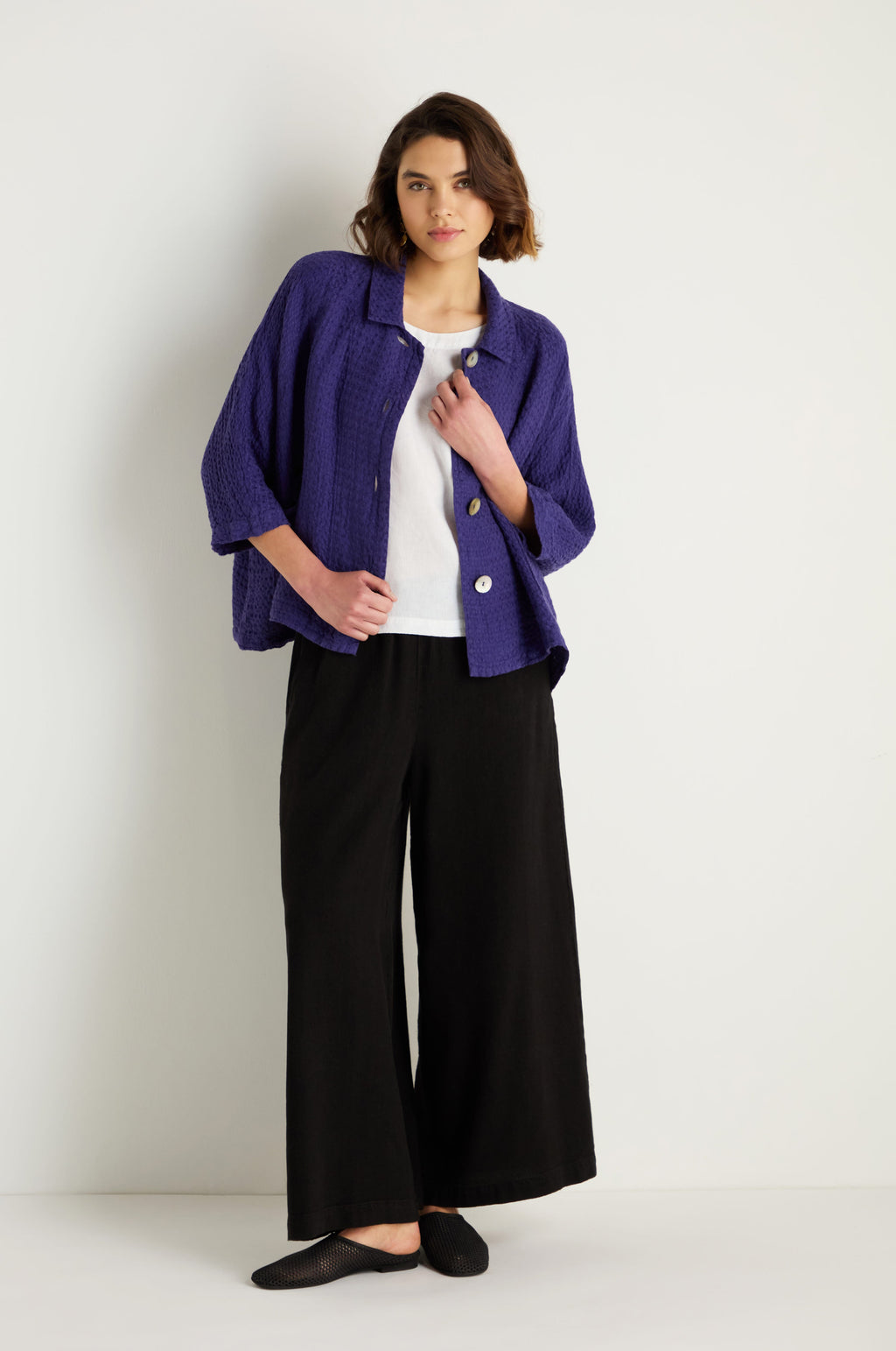 Waffle Linen Blueberry Boxy Jacket