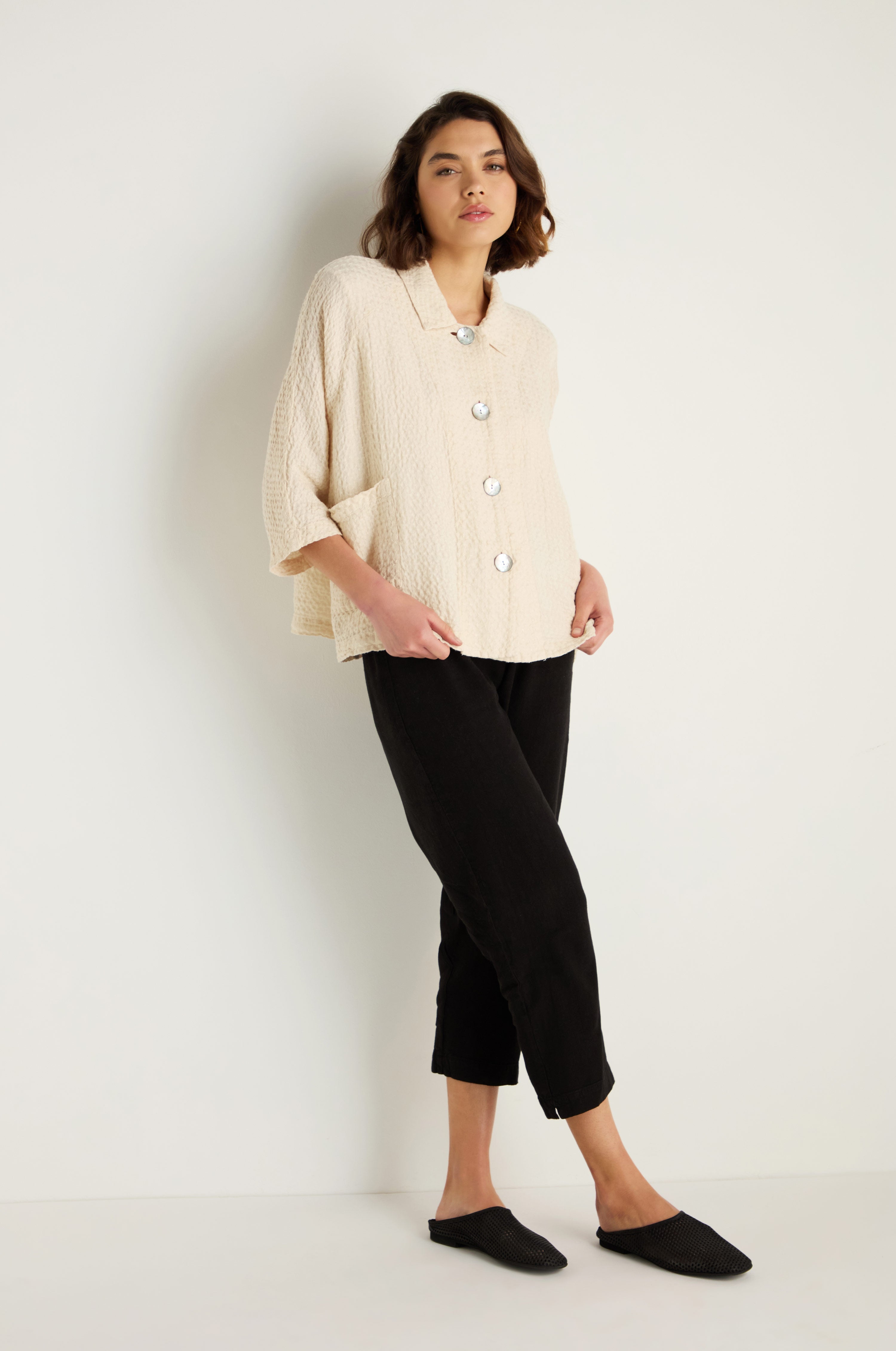 Waffle Linen Ecru Boxy Jacket