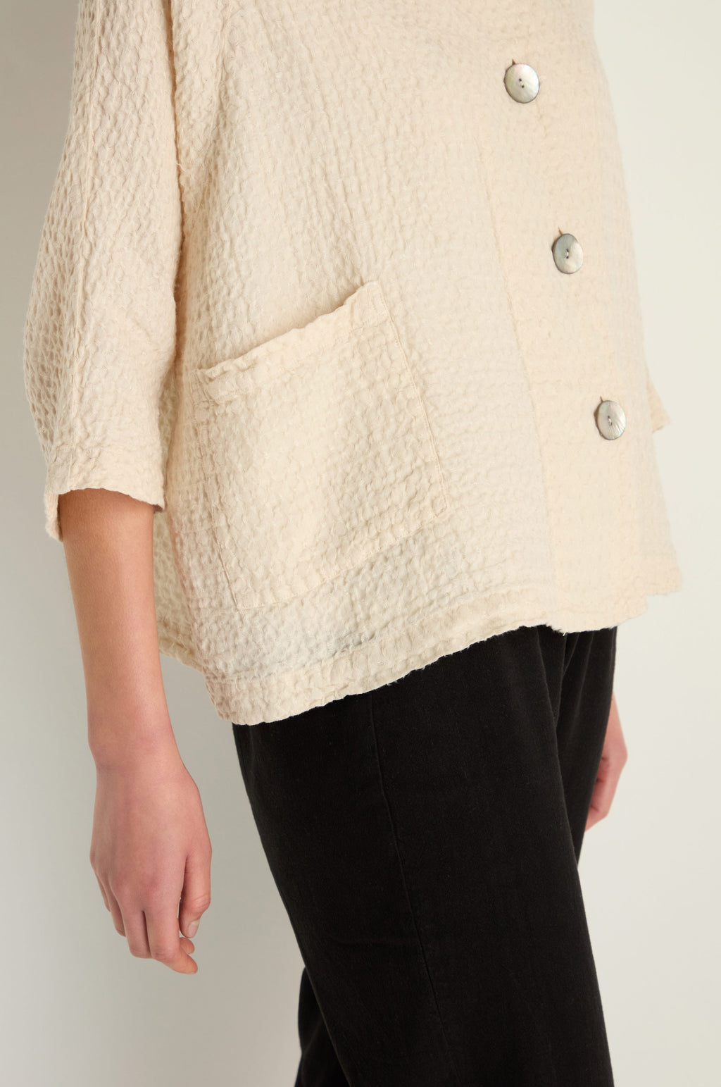 Waffle Linen Ecru Boxy Jacket