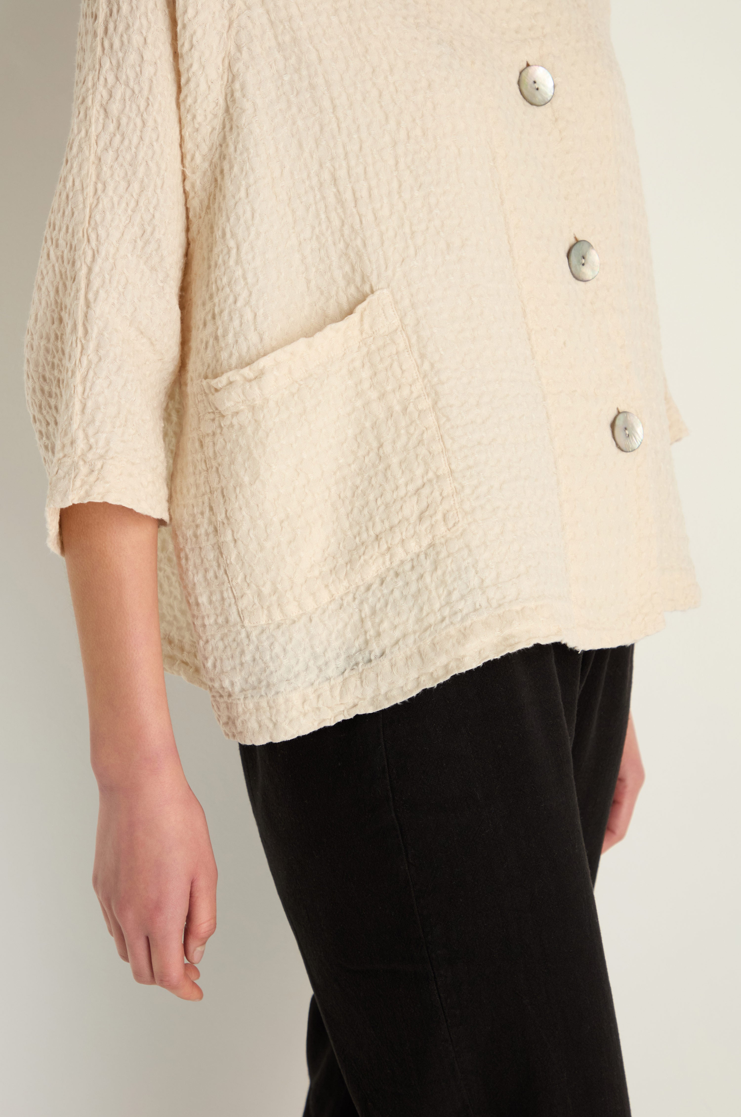 Waffle Linen Ecru Boxy Jacket