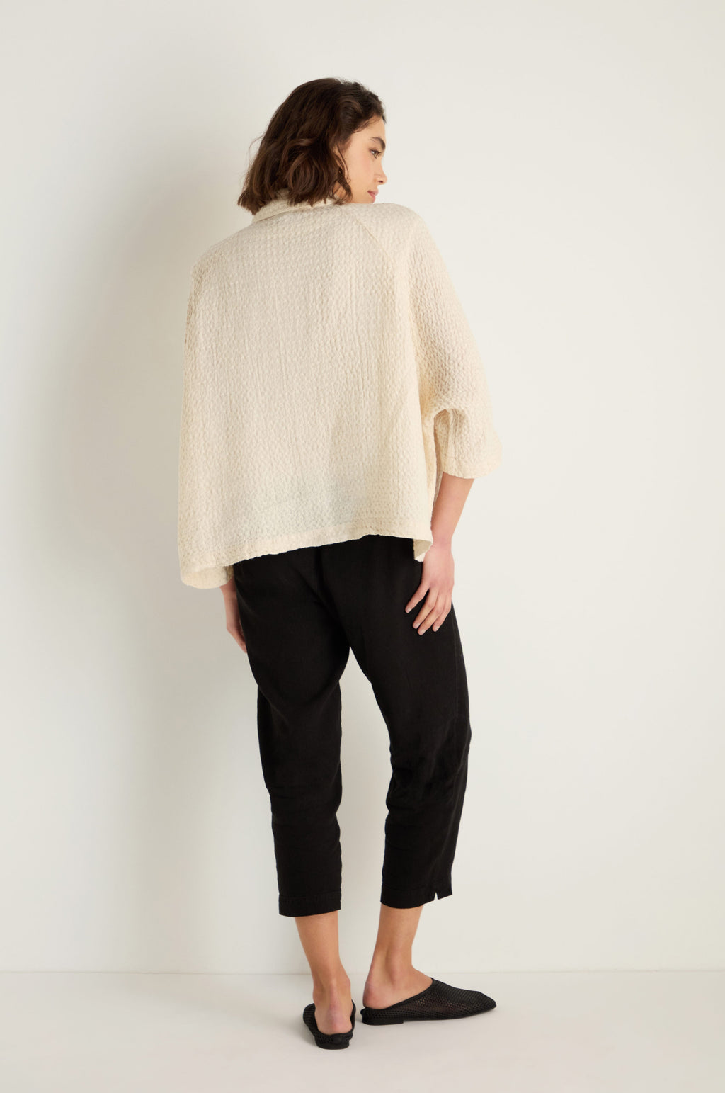 Waffle Linen Ecru Boxy Jacket