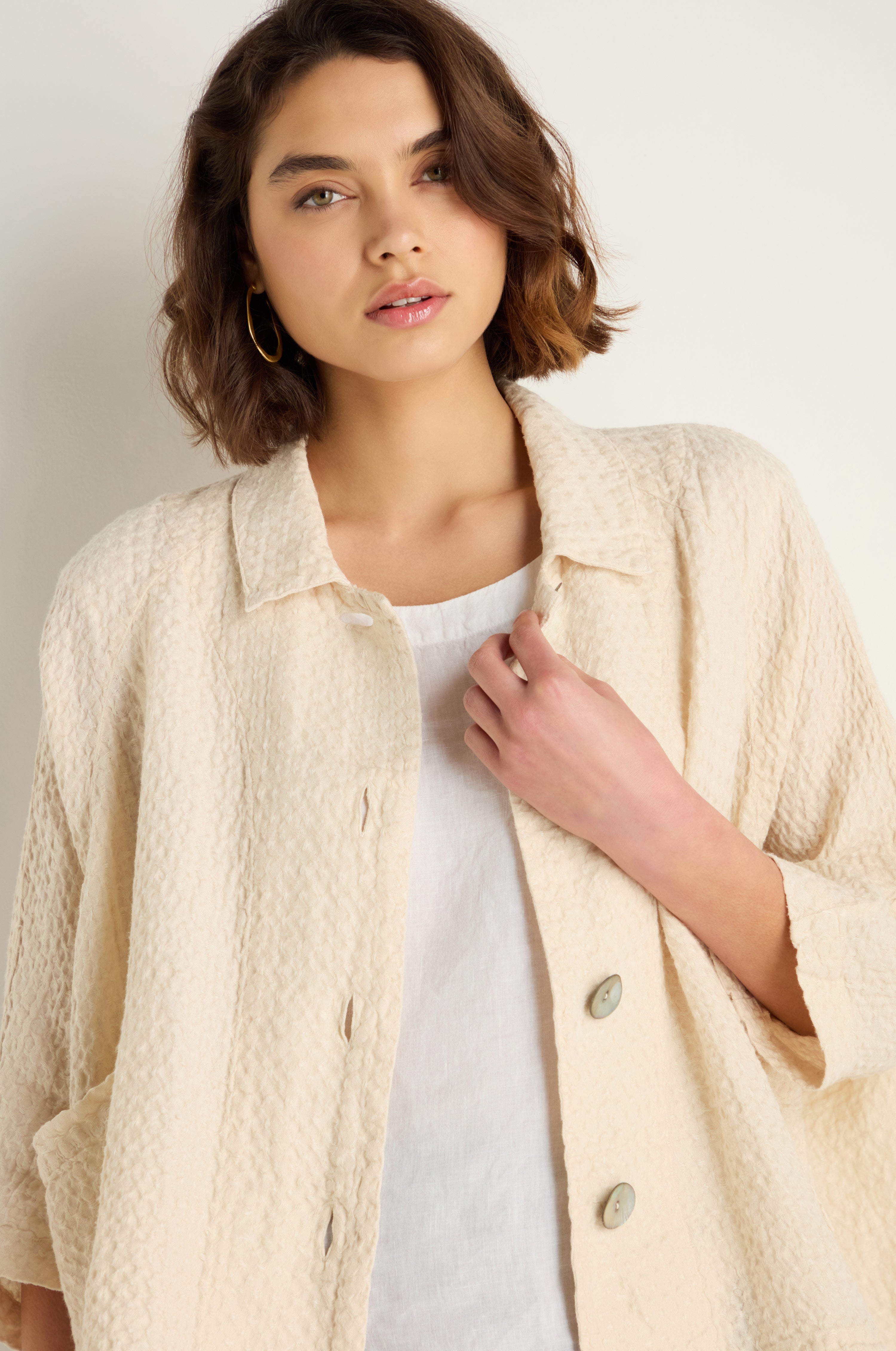 Waffle Linen Ecru Boxy Jacket
