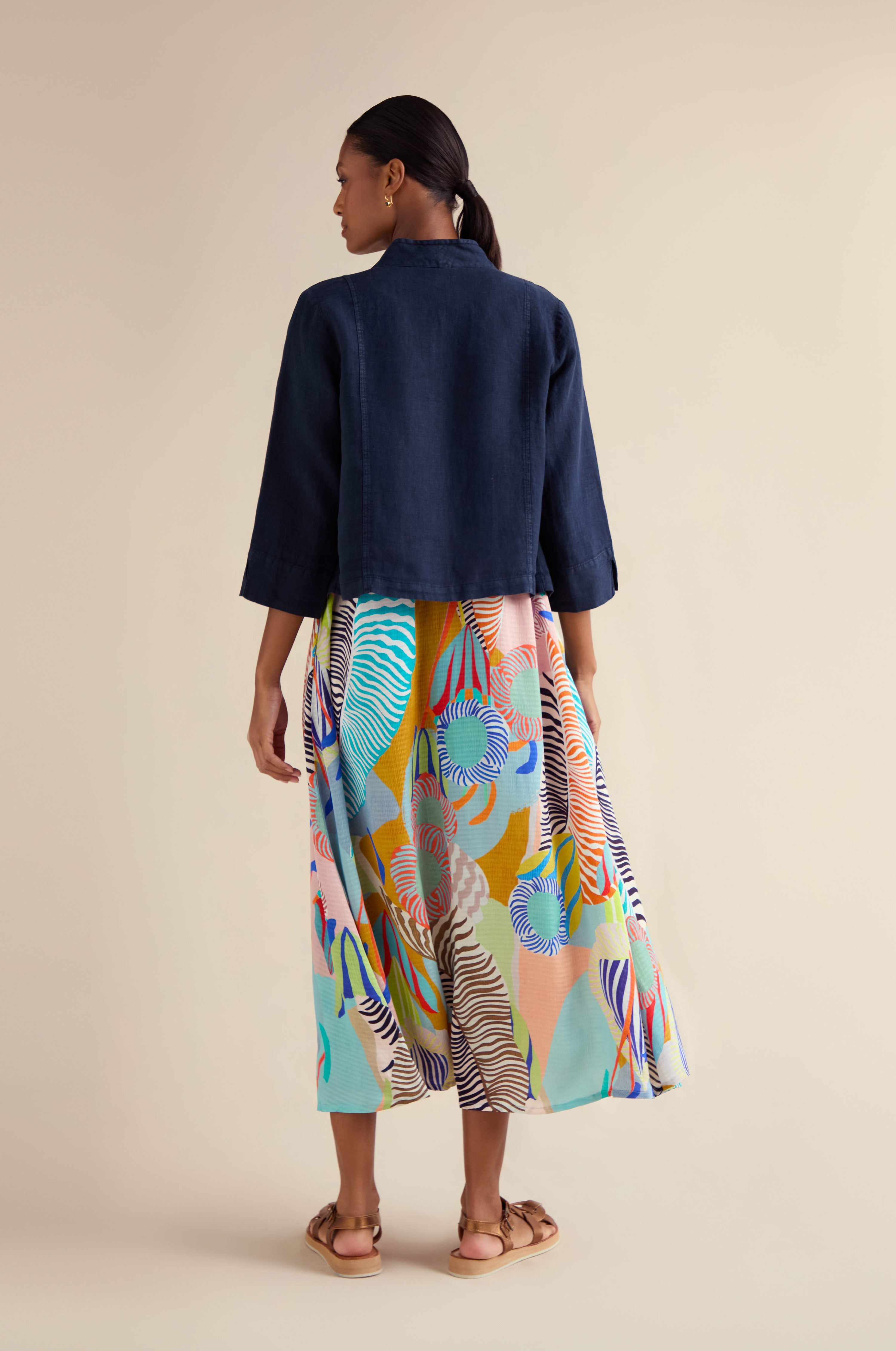 Navy Linen Cropped Jacket