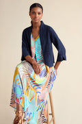 Navy Linen Cropped Jacket
