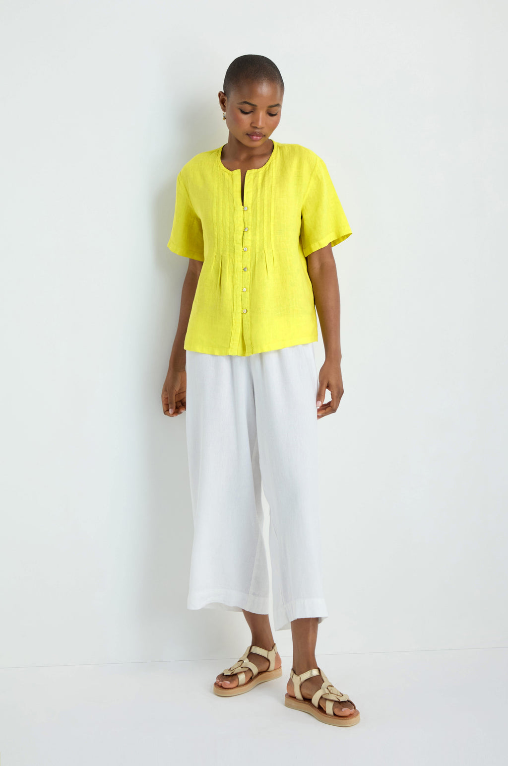Linen Pleat Short Sleeve Lemon Shirt