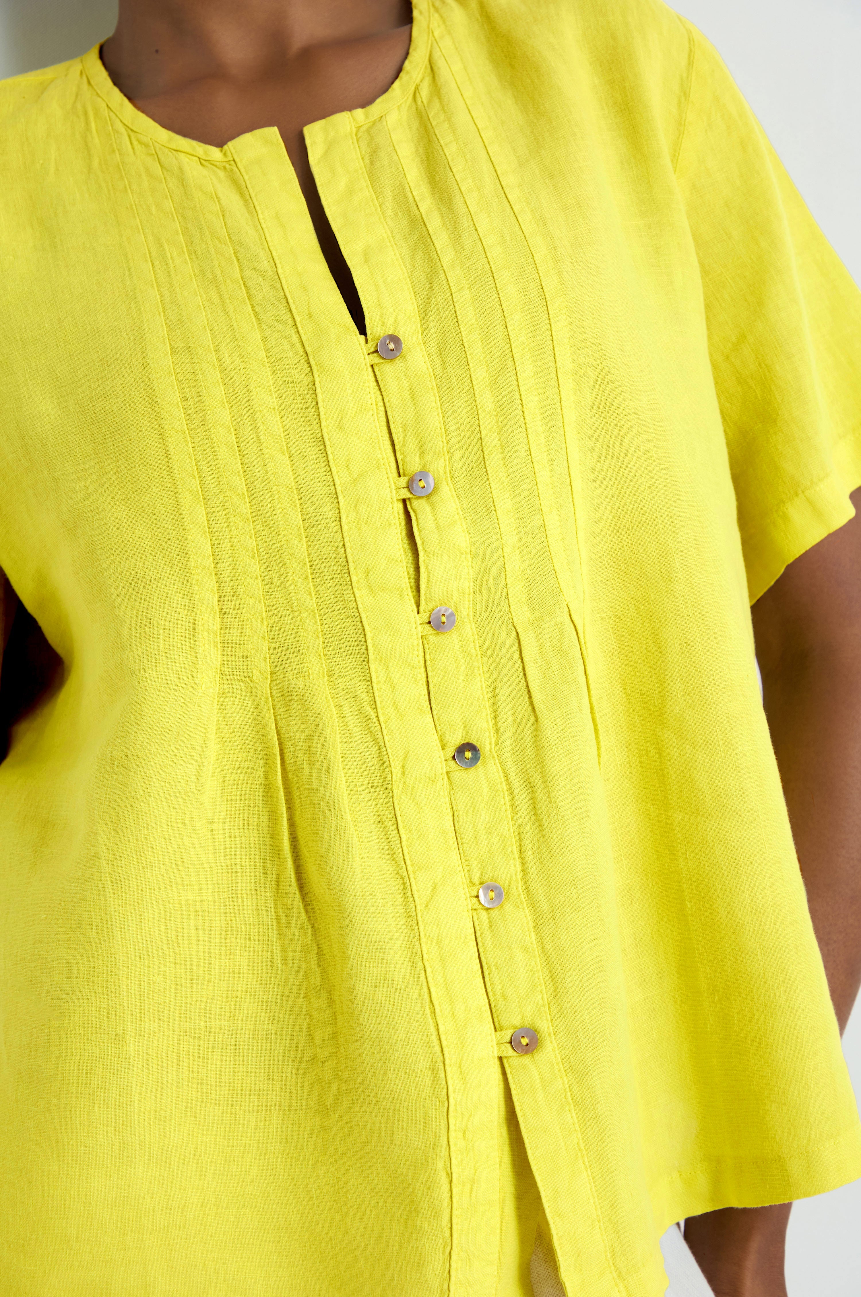 Linen Pleat Short Sleeve Lemon Shirt