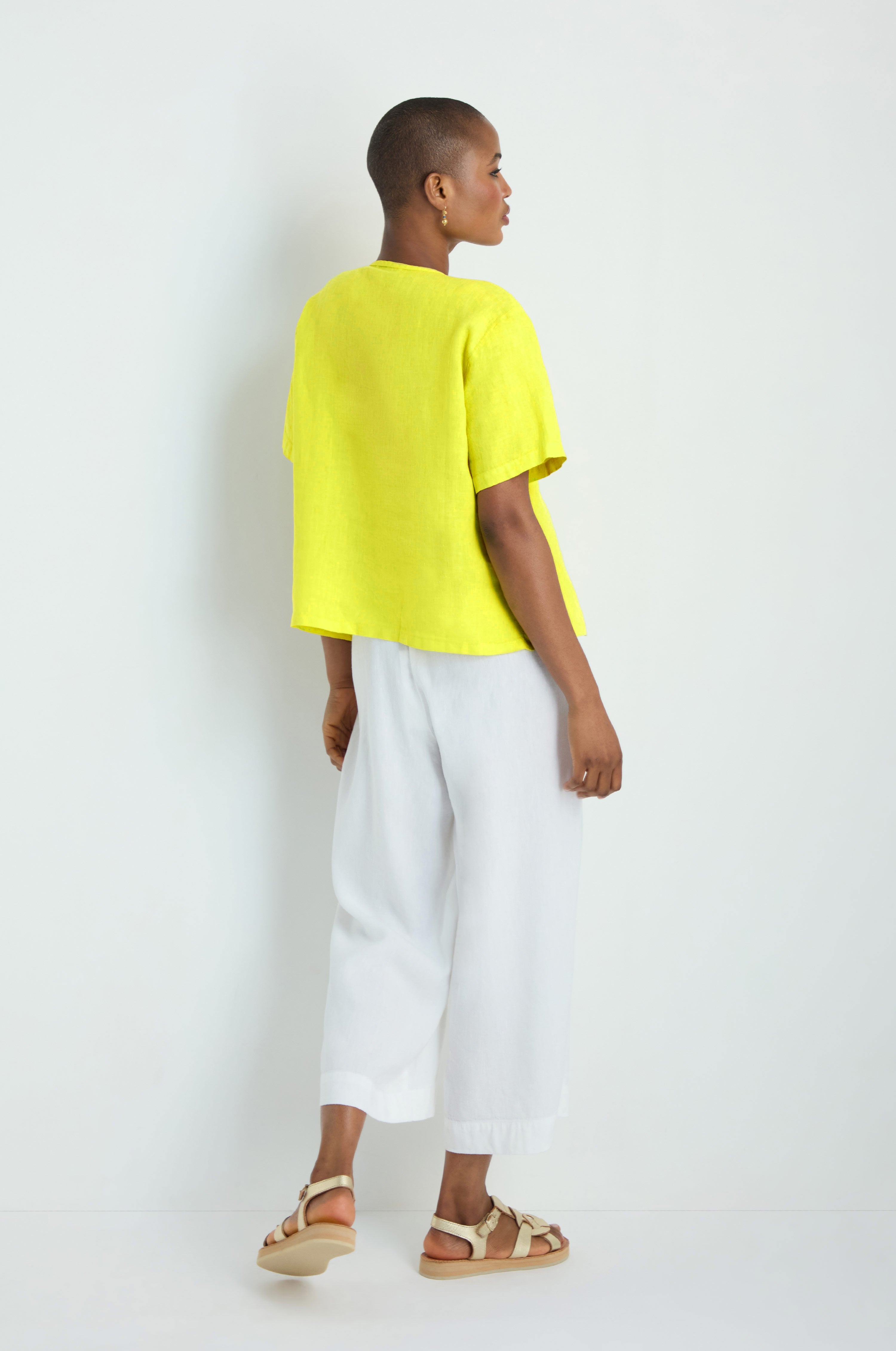 Linen Pleat Short Sleeve Lemon Shirt