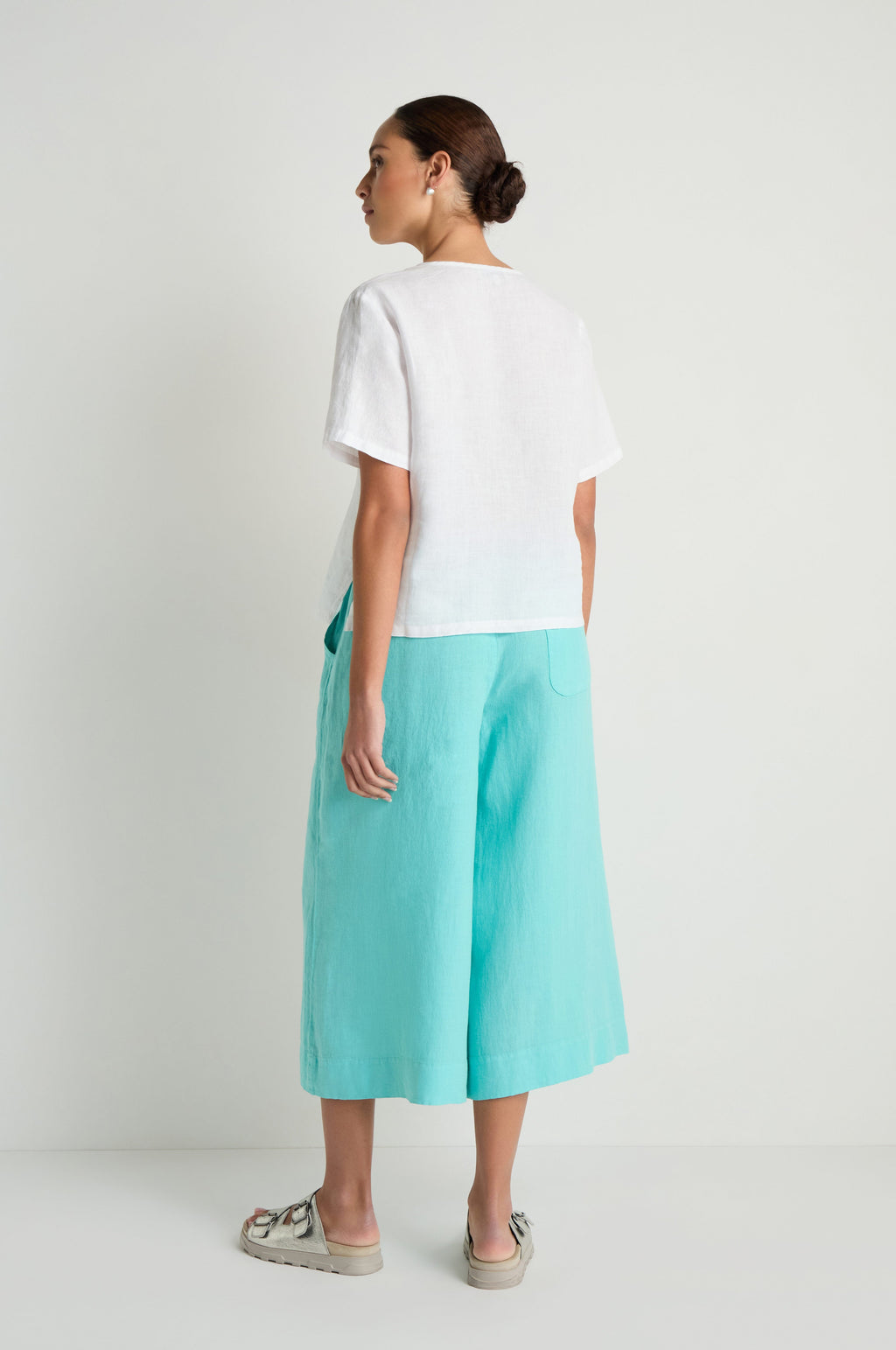 Linen Pleat Short Sleeve White Shirt