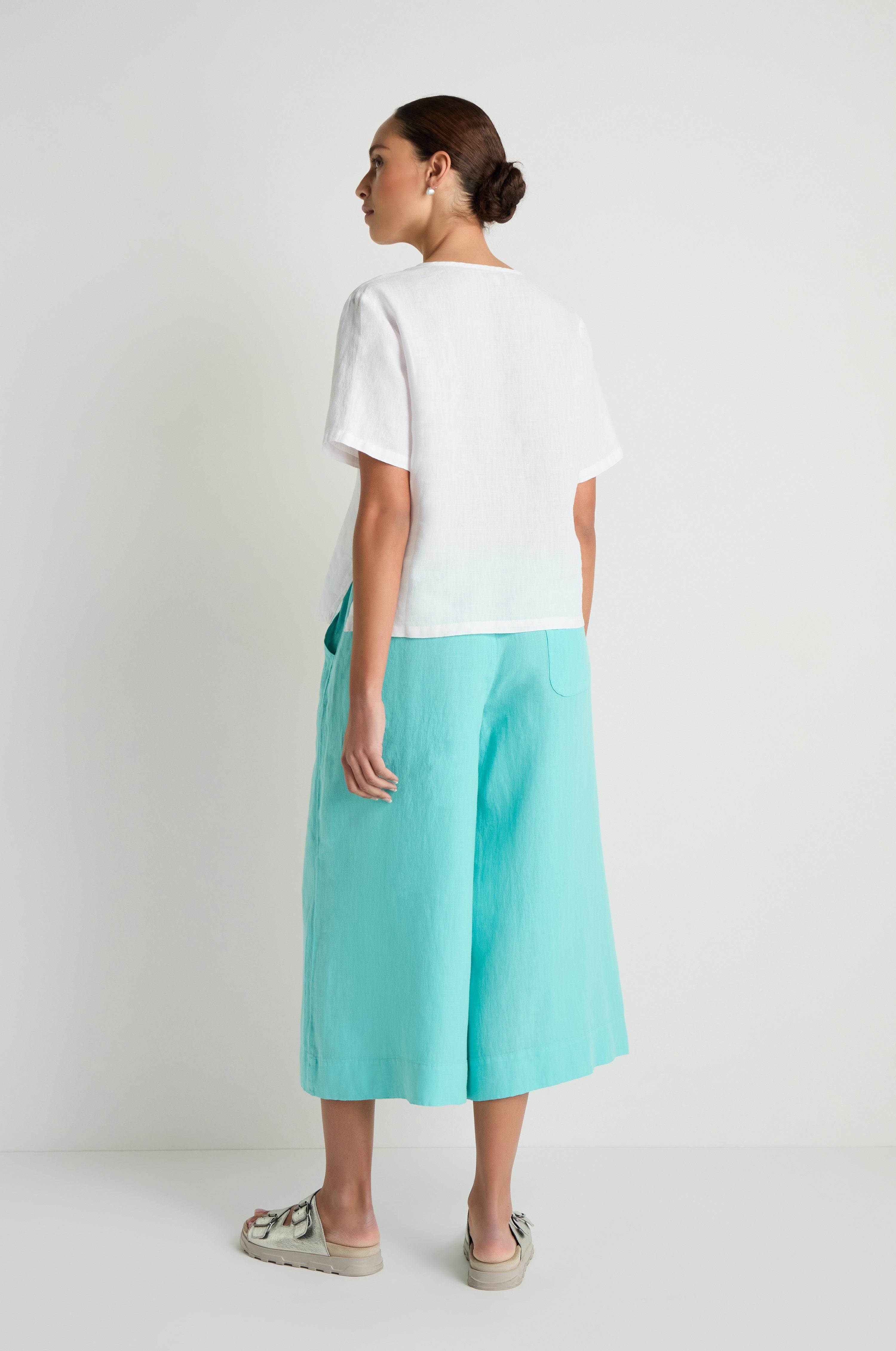 Linen Pleat Short Sleeve White Shirt